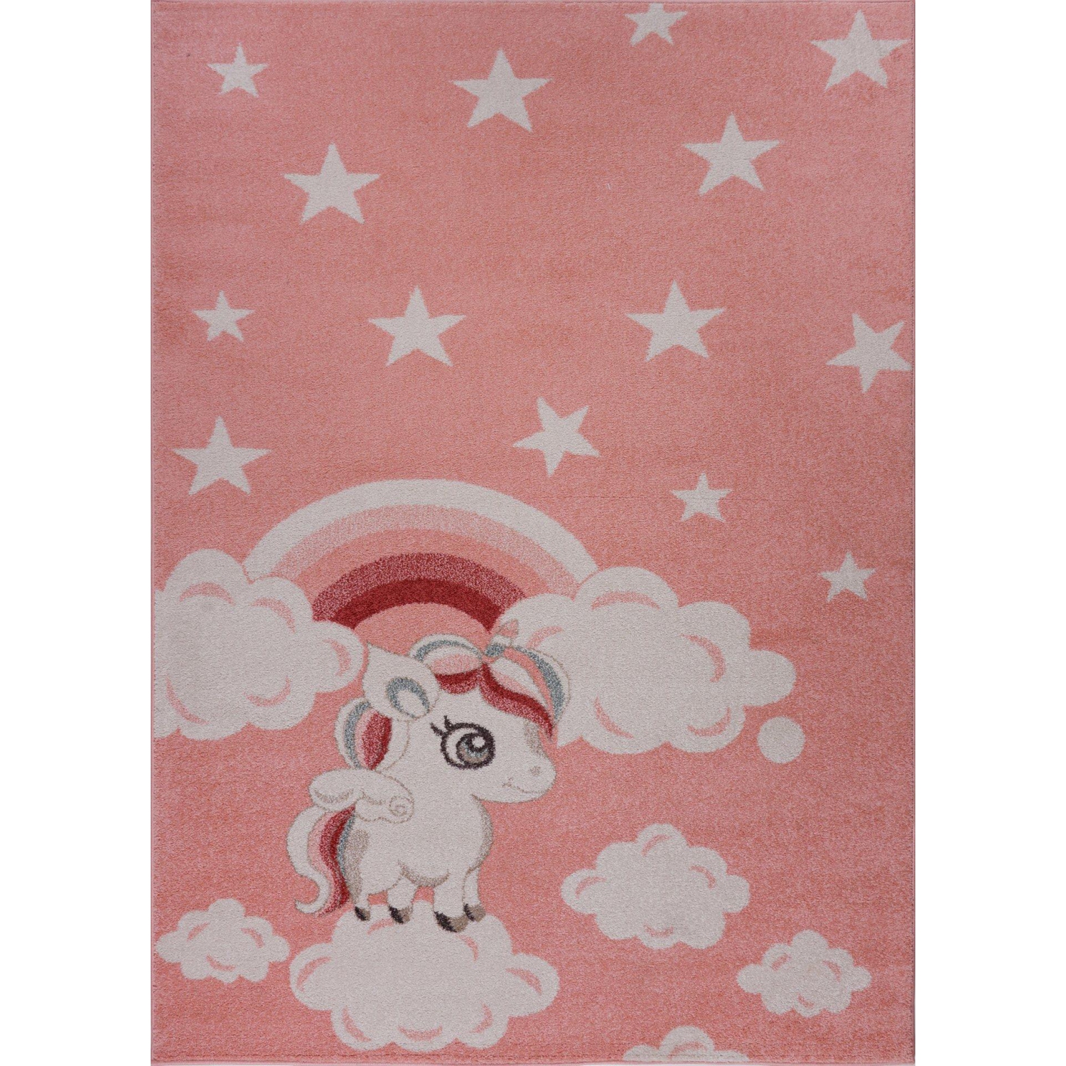 Tapis pour enfants rose pâle doux avec adorable licorne et étoiles blanches, 6 x 9