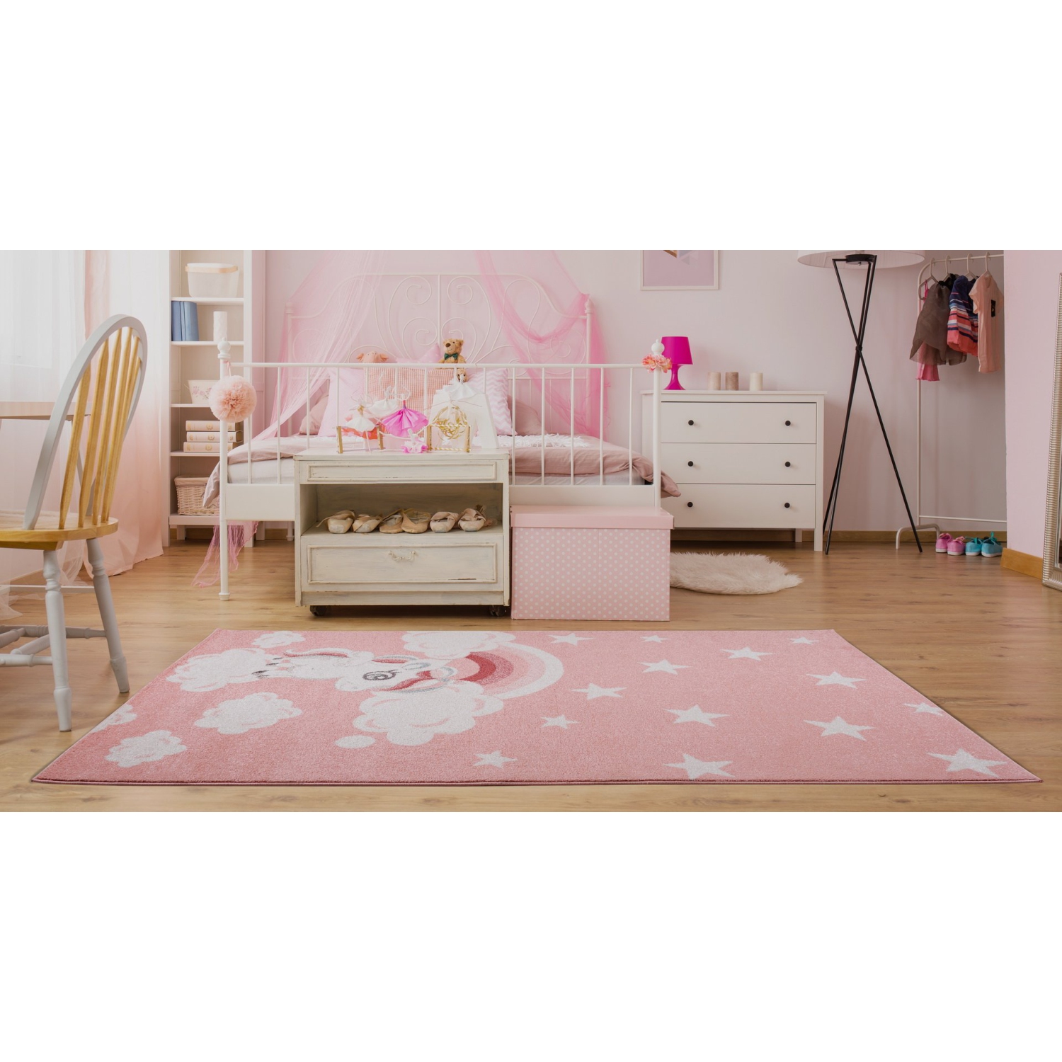 Tapis pour enfants rose pâle doux avec adorable licorne et étoiles blanches, 6 x 9