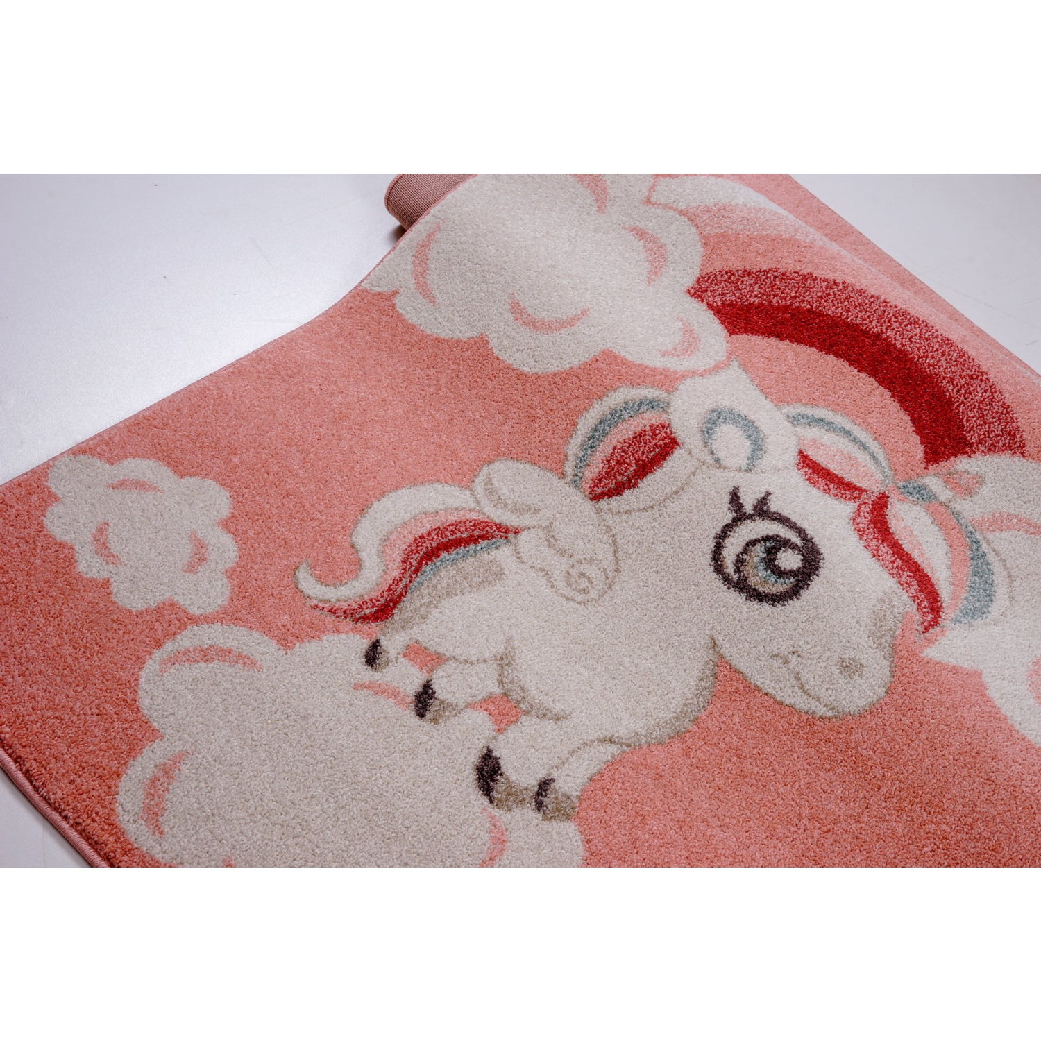 Tapis pour enfants rose pâle doux avec adorable licorne et étoiles blanches, 6 x 9
