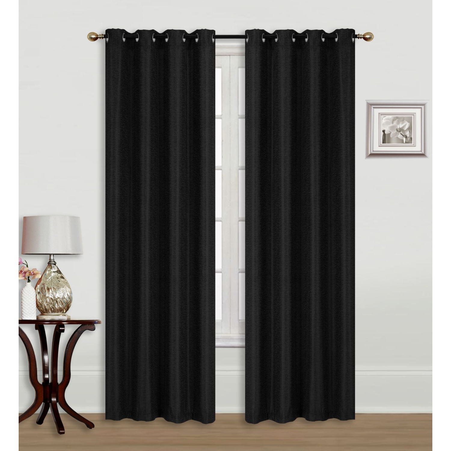 JACQUARD BLACKOUT PANEL W 8 GROM (BLACK) (96")