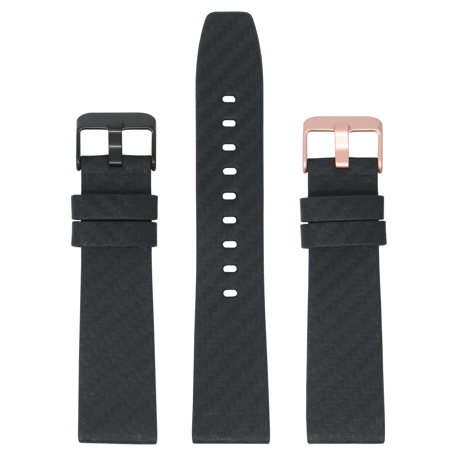 StrapsCo Bracelet de Montre en Cuir Gaufré en Fibre de Carbone pour Fitbit Versa & Versa 2 - Medium-Long - Noir