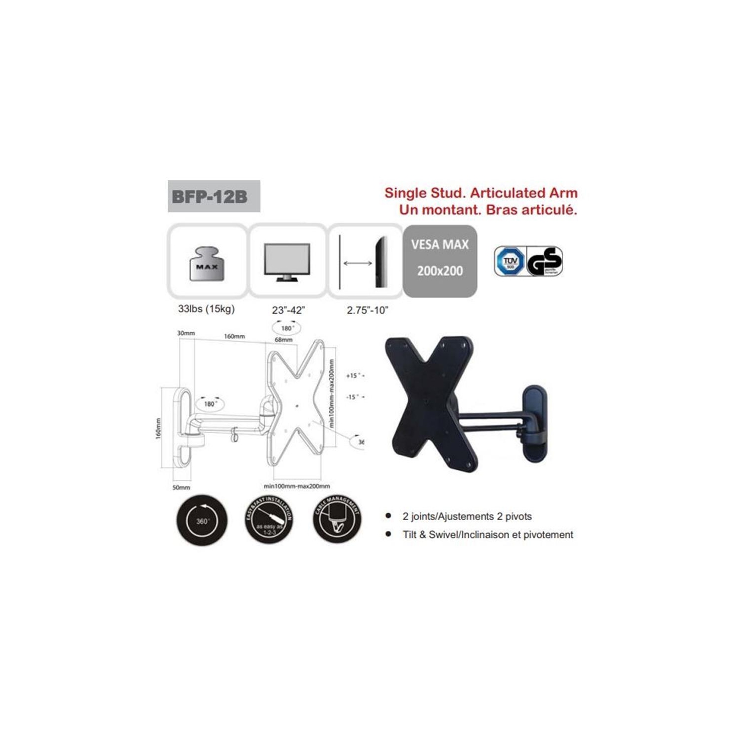 AMX BFP-12B Tilt & Swivel Universal TV Wall Mount Articulated 2 Pivots LED, LCD, PLASMA For Screens 23'' To 42''