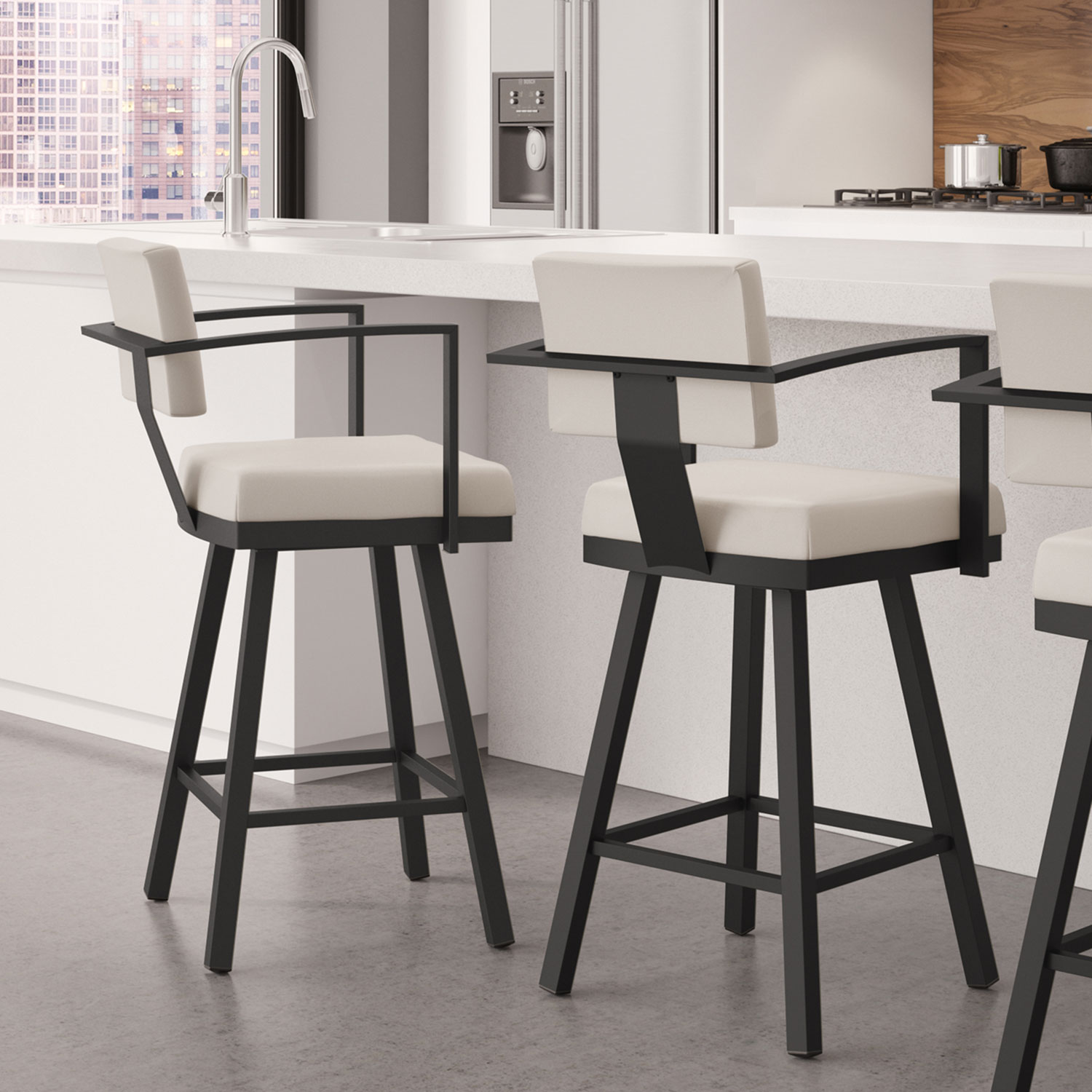 Akers Modern Bar Height Barstool - Cream/Black