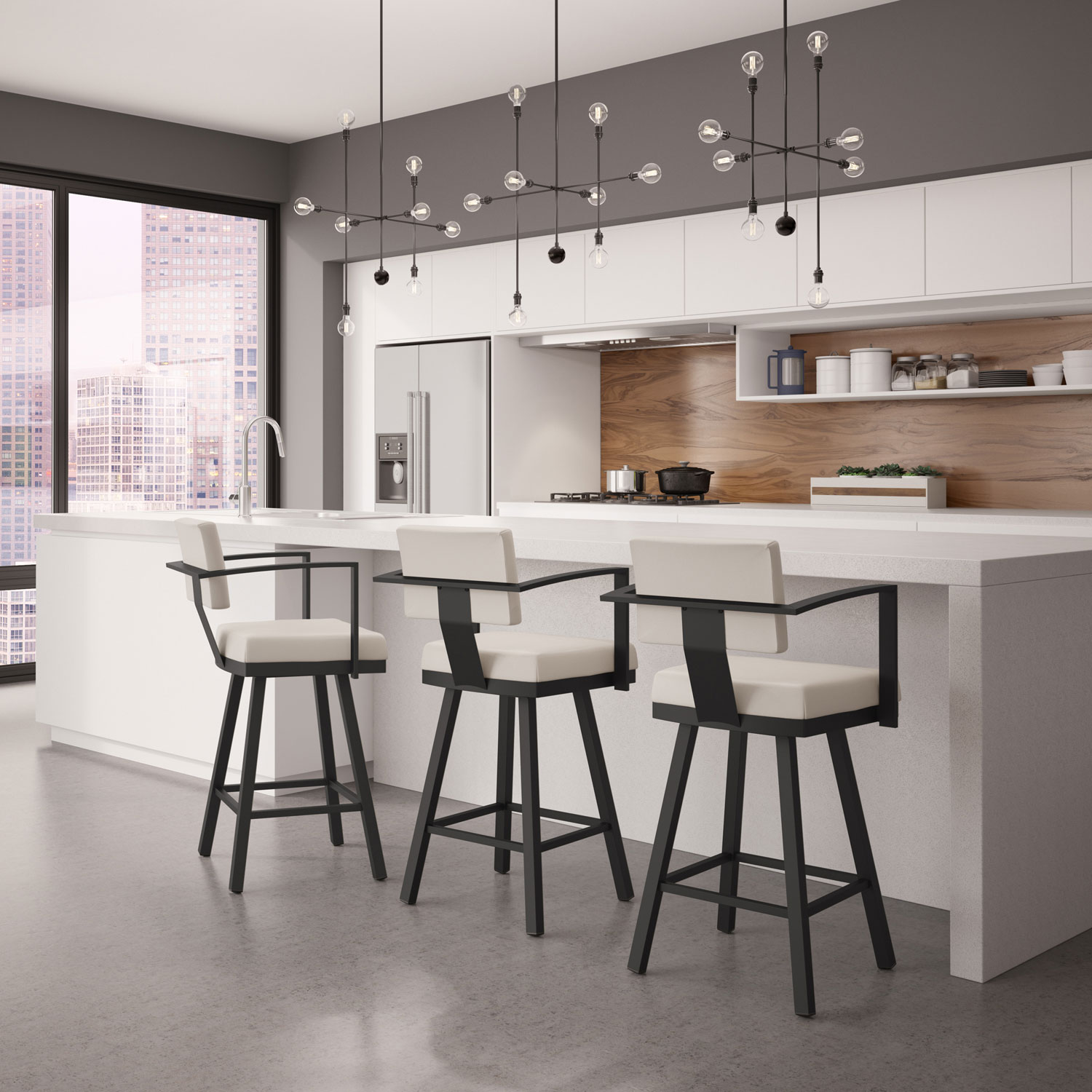 Akers Modern Bar Height Barstool - Cream/Black