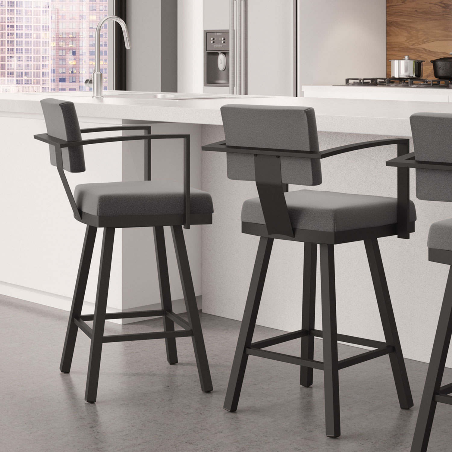 Akers Modern Counter Height Barstool - Light Cold Grey/Black