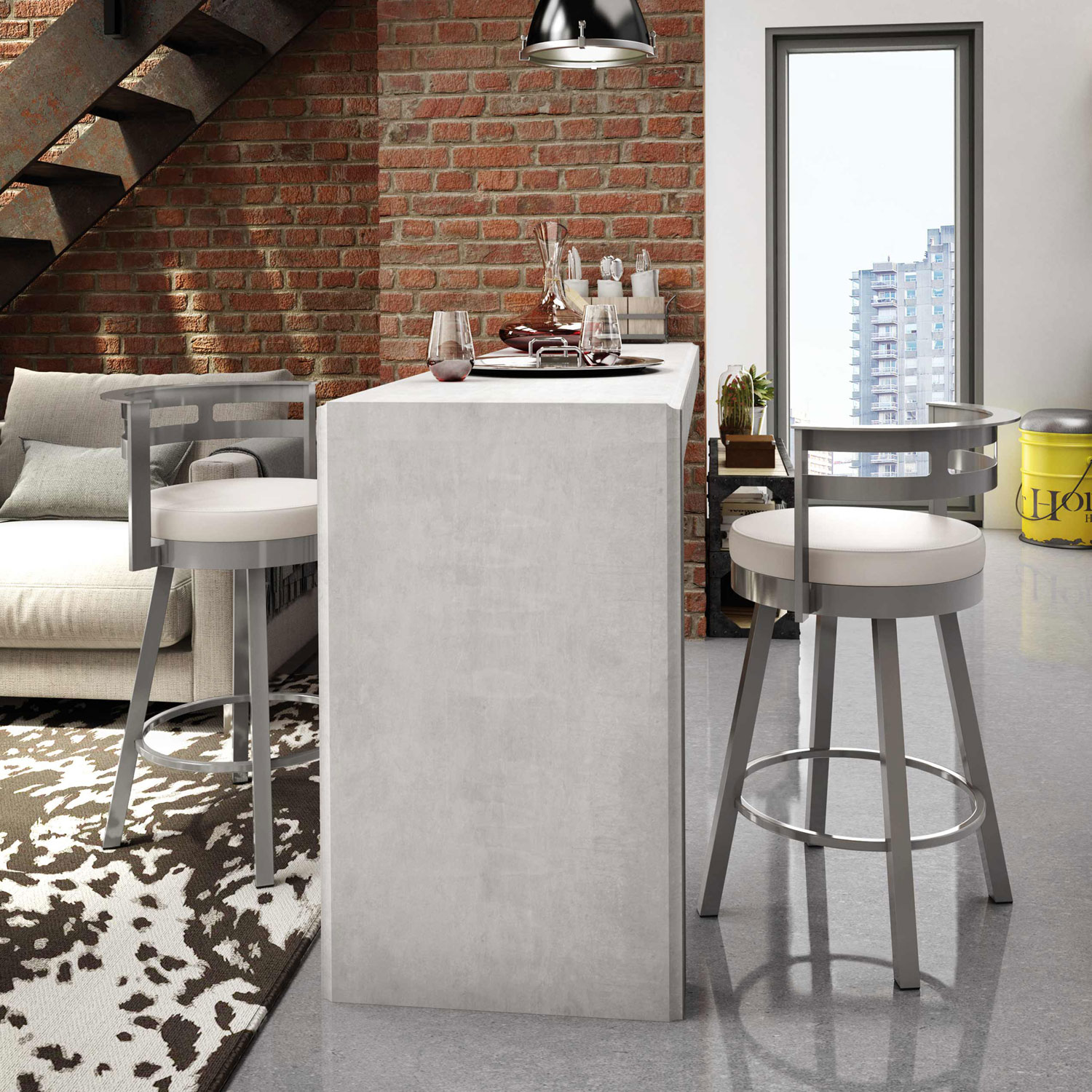 Render Contemporary Counter Height Barstool - Cream/Glossy Grey