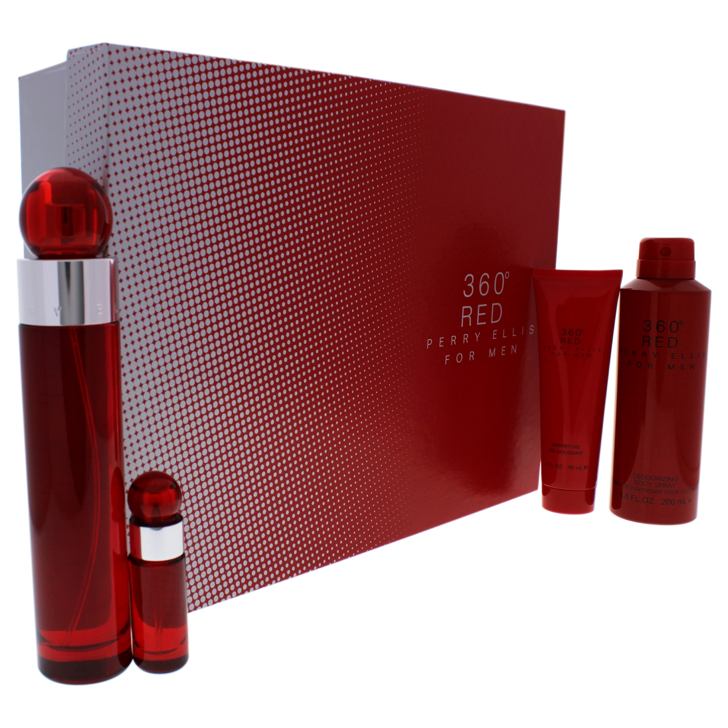 Perry Ellis 360 Red by Perry Ellis Gift Set - 3.4 oz EDT SP + 0.25 oz EDT SP + 6.8 oz Body SP + 3 oz Shower Gel