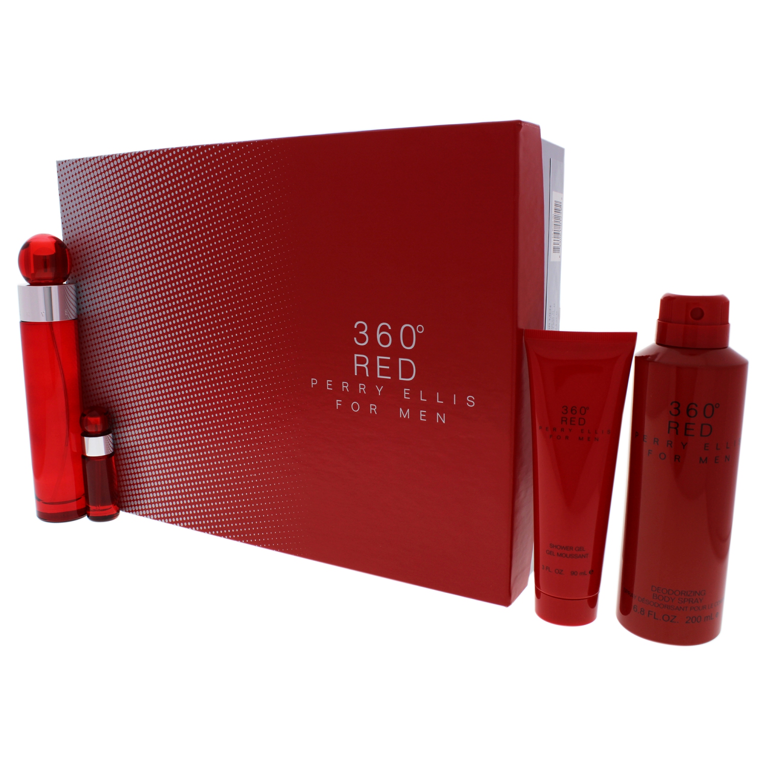 Perry Ellis 360 Red by Perry Ellis Gift Set - 3.4 oz EDT SP + 0.25 oz EDT SP + 6.8 oz Body SP + 3 oz Shower Gel