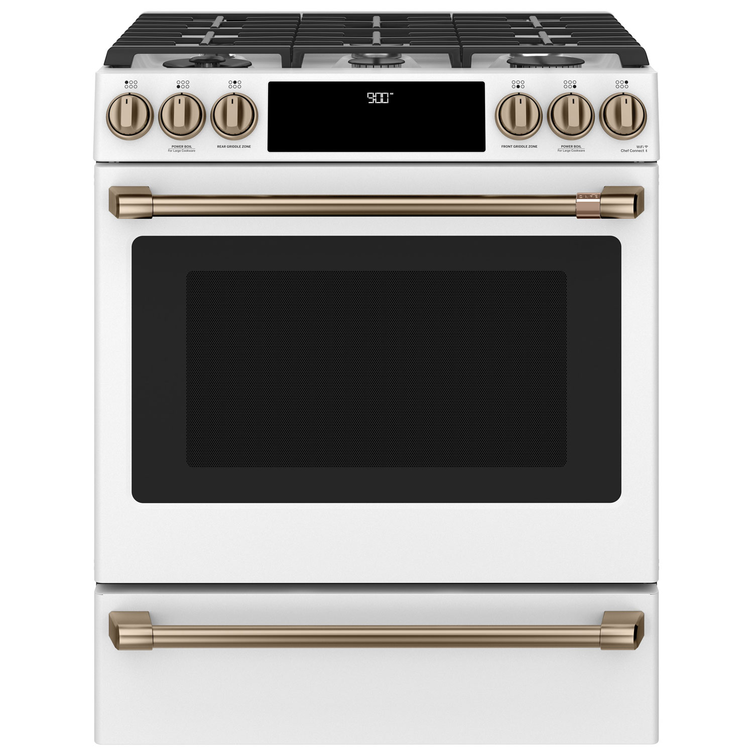 Cuisinière biénergie encastrable 6 brûleurs autonettoyant convec. 30 po Cafe - Blanc