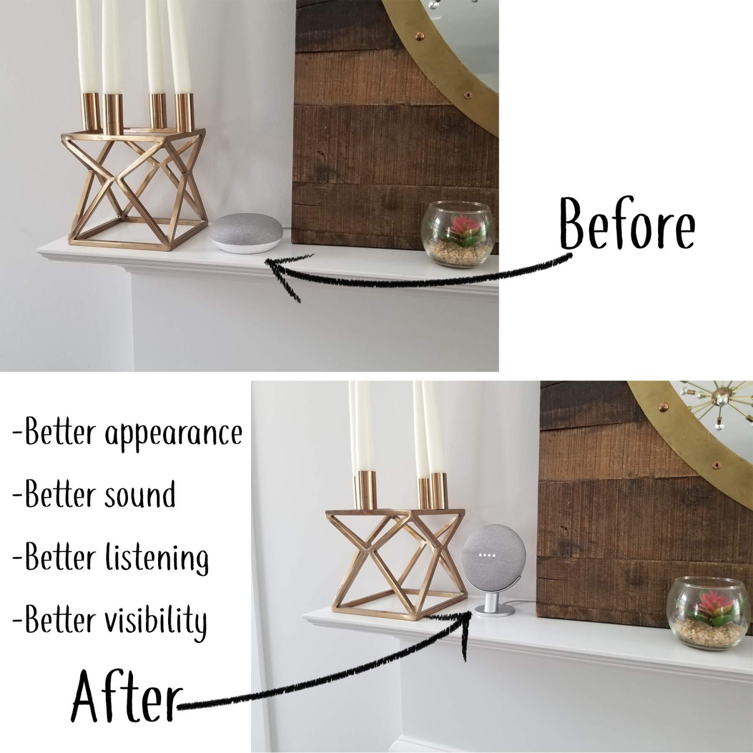 Socle pour Google Home Mini Mount Genie : Améliore la visibilité sonore et le charbon de bois