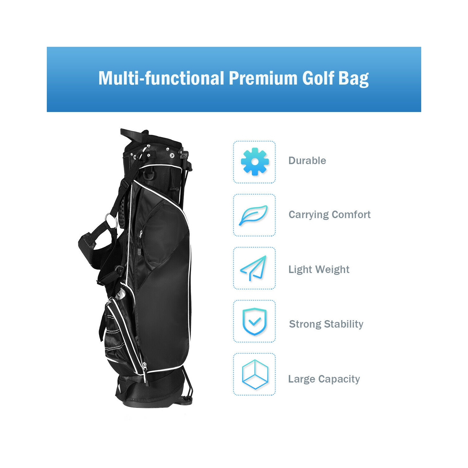 Gymax Black Golf Stand Cart Bag Club with Carry Organizer Pockets