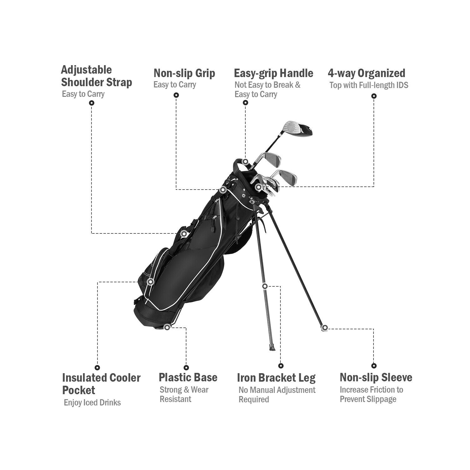 Gymax Black Golf Stand Cart Bag Club with Carry Organizer Pockets