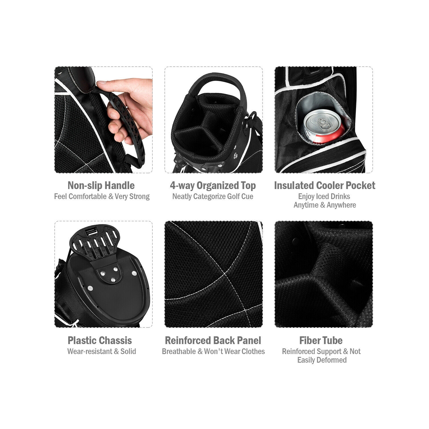 Gymax Black Golf Stand Cart Bag Club with Carry Organizer Pockets