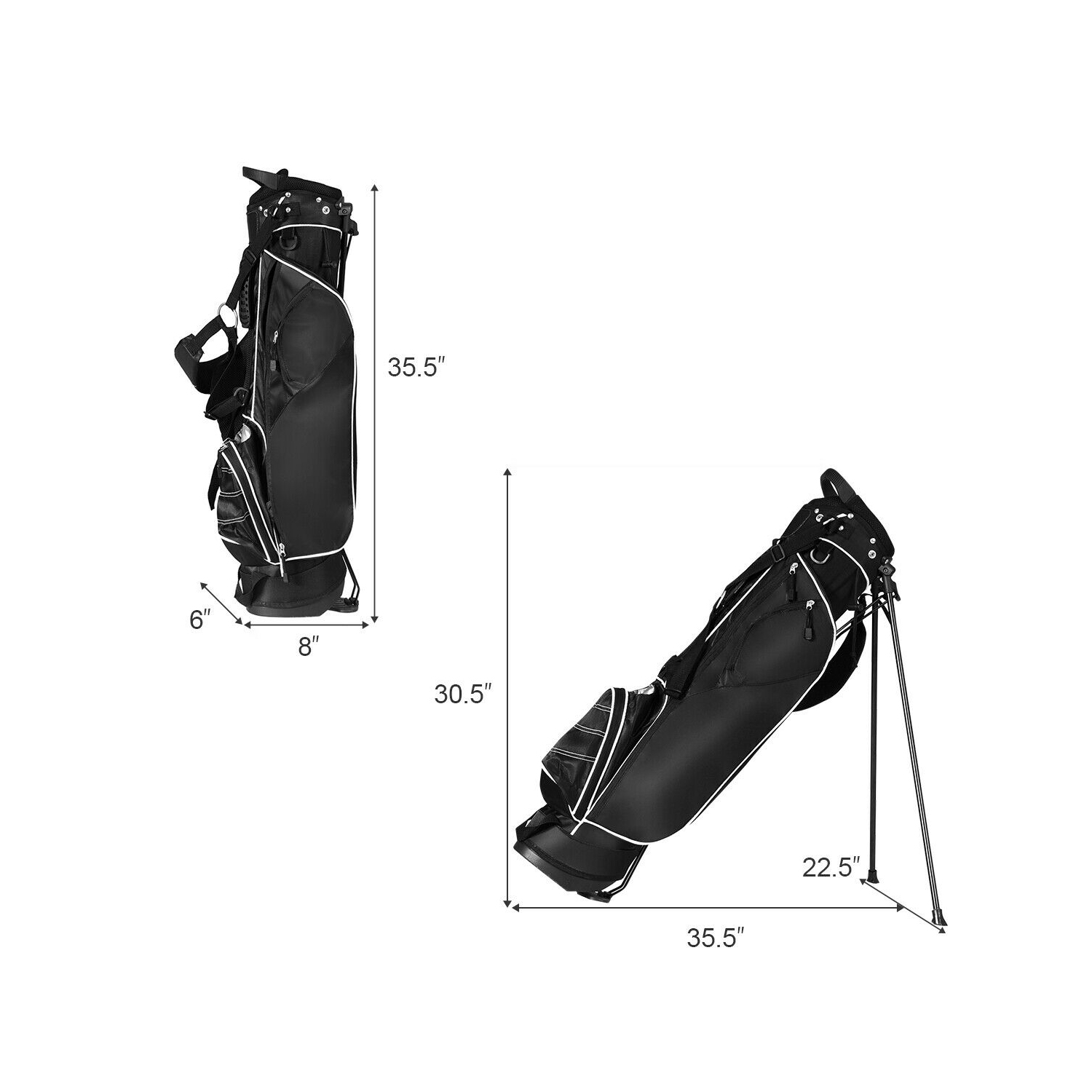 Gymax Black Golf Stand Cart Bag Club with Carry Organizer Pockets