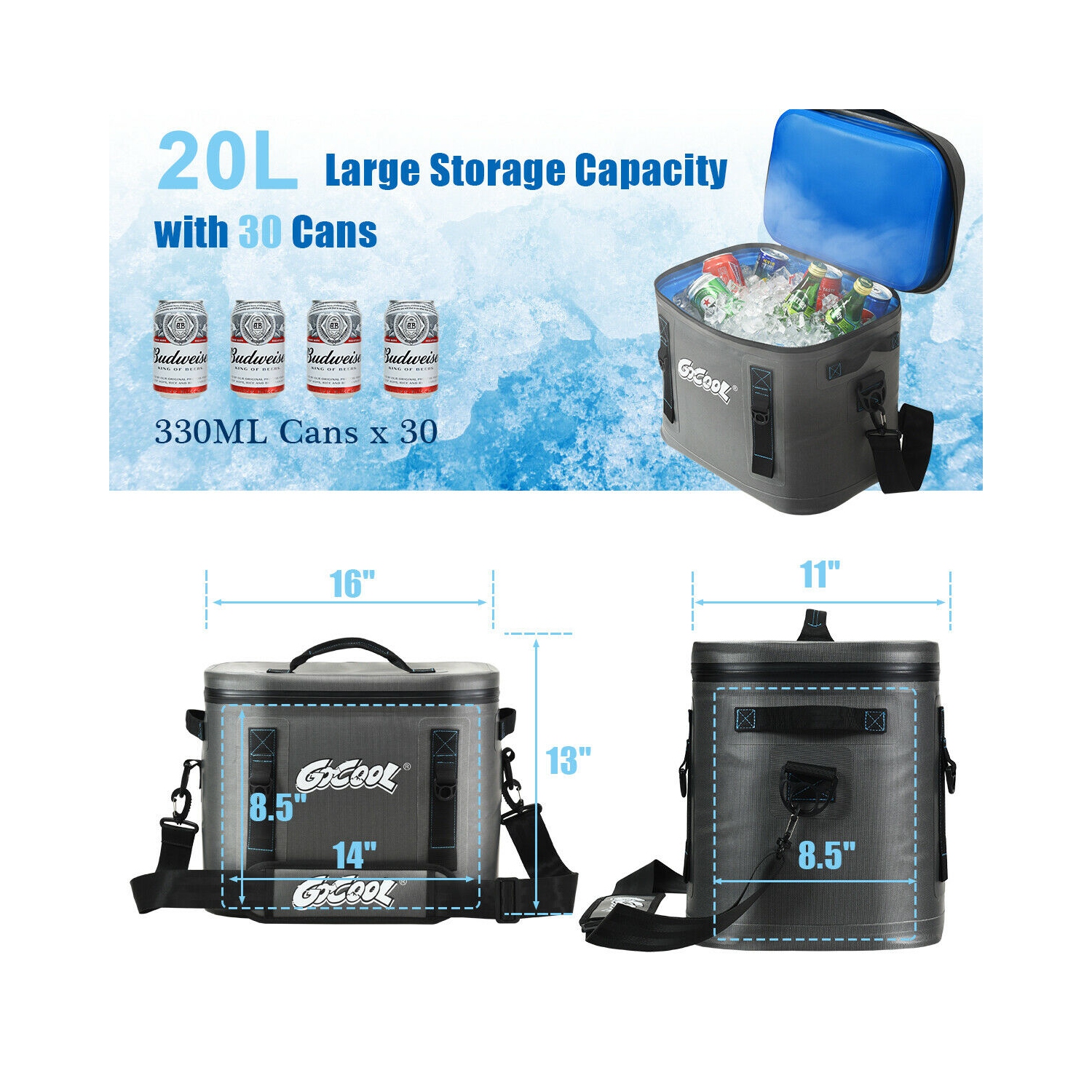 Gymax 30 Cans Soft Portable Cooler Bag Leak-Proof Insulated Water-Resistant For Picnic