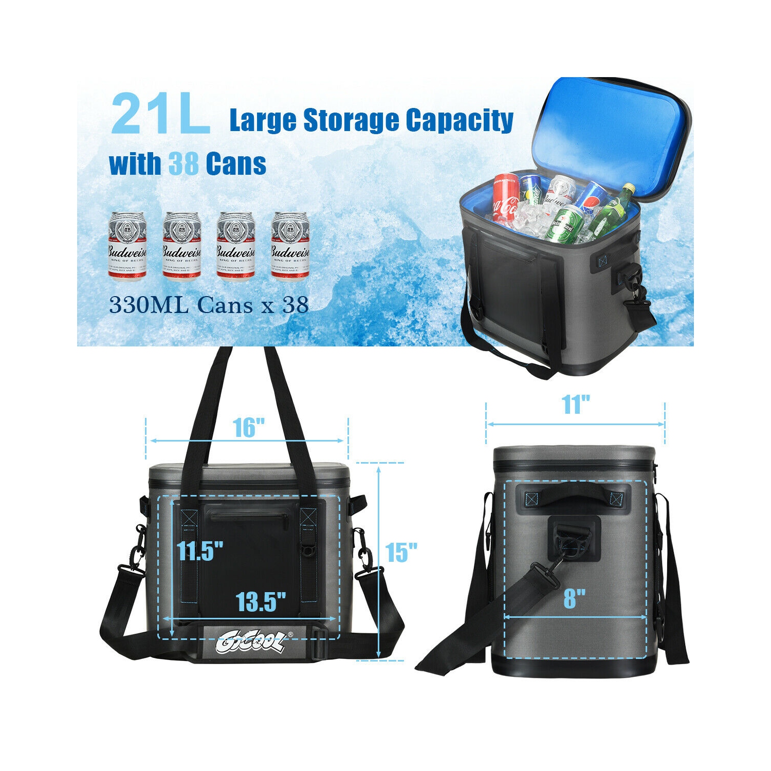 Gymax 38 Cans Portable Cooler Bag Leak-Proof Insulated Water-Resistant For Camping