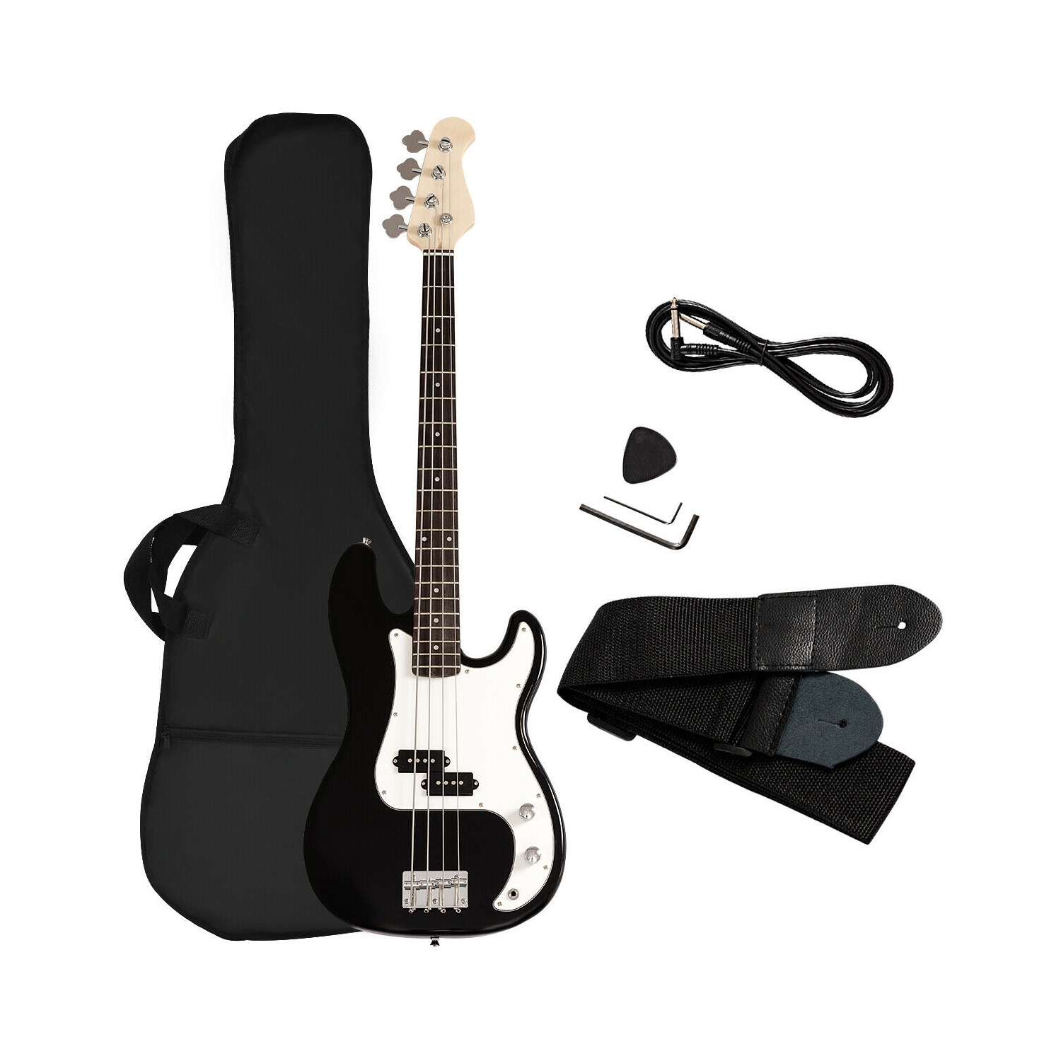 Gymax Electric Bass Guitar Full Size 4 String w/ Bag Strap Guitar Pick Amp Cord Black