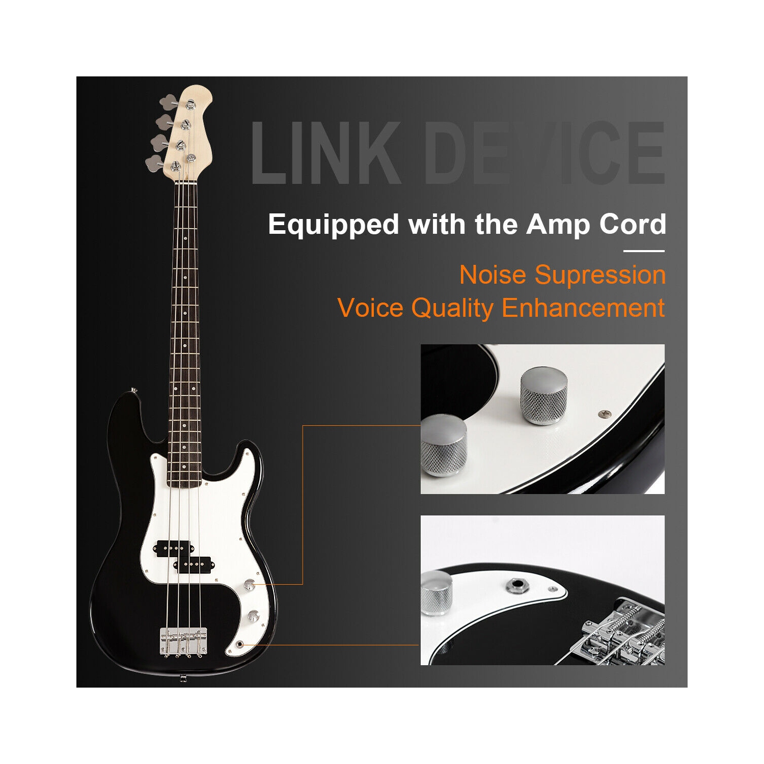 Gymax Electric Bass Guitar Full Size 4 String w/ Bag Strap Guitar Pick Amp Cord Black