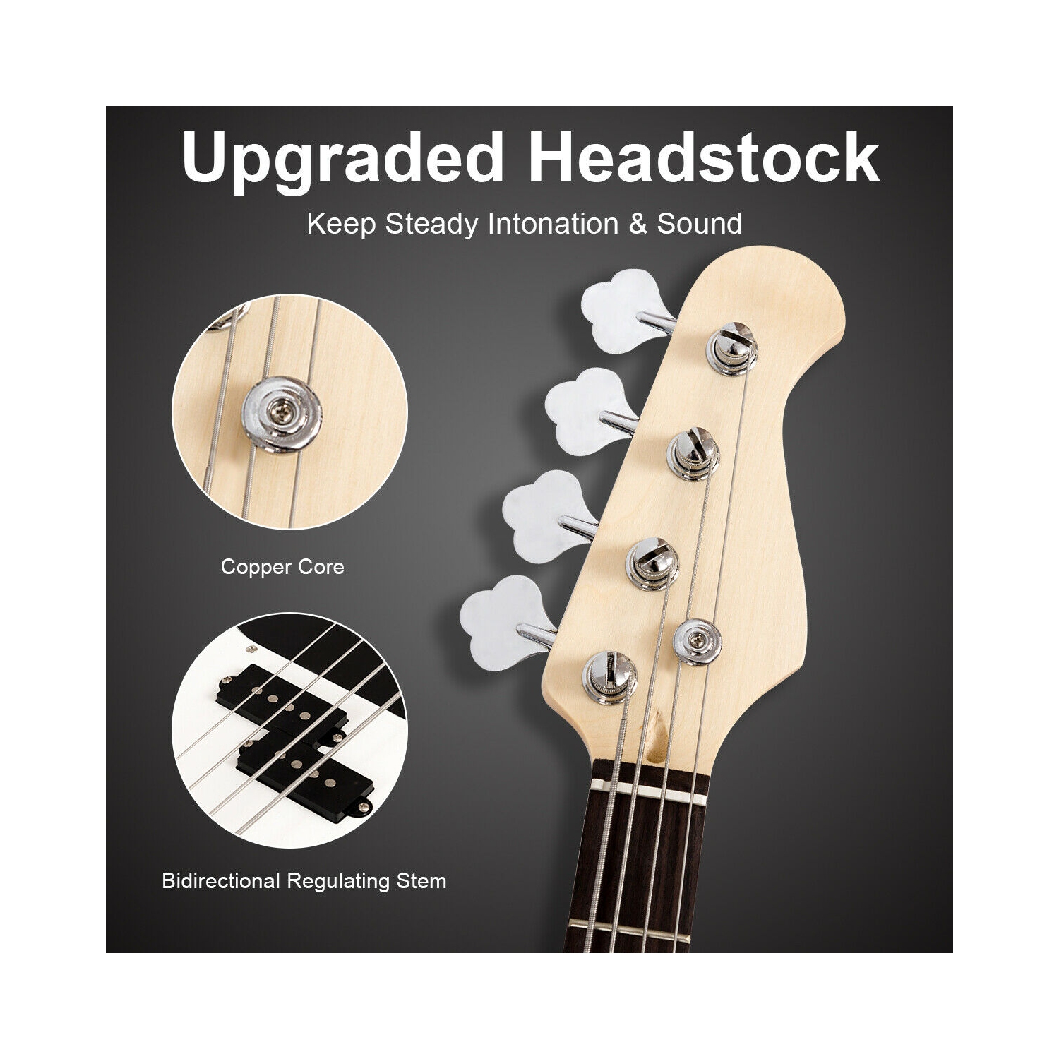 Gymax Electric Bass Guitar Full Size 4 String w/ Bag Strap Guitar Pick Amp Cord Black