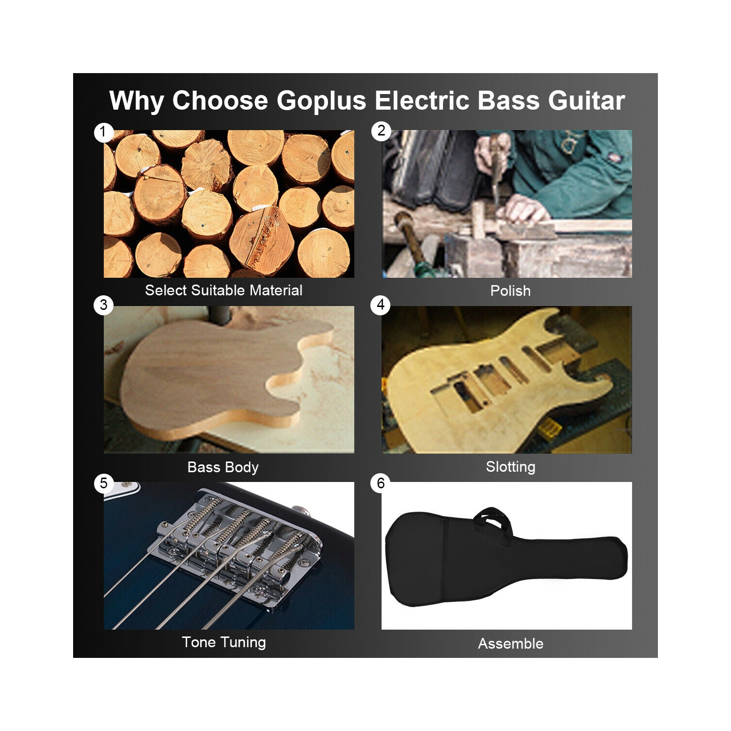 Gymax Electric Bass Guitar Full Size 4 String w/ Bag Strap Guitar Pick Amp Cord Blue