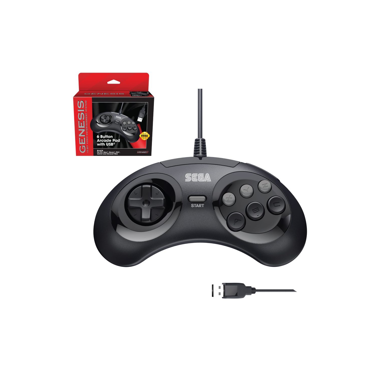Retro-Bit SEGA Genesis® 6-button Arcade Pad, Black