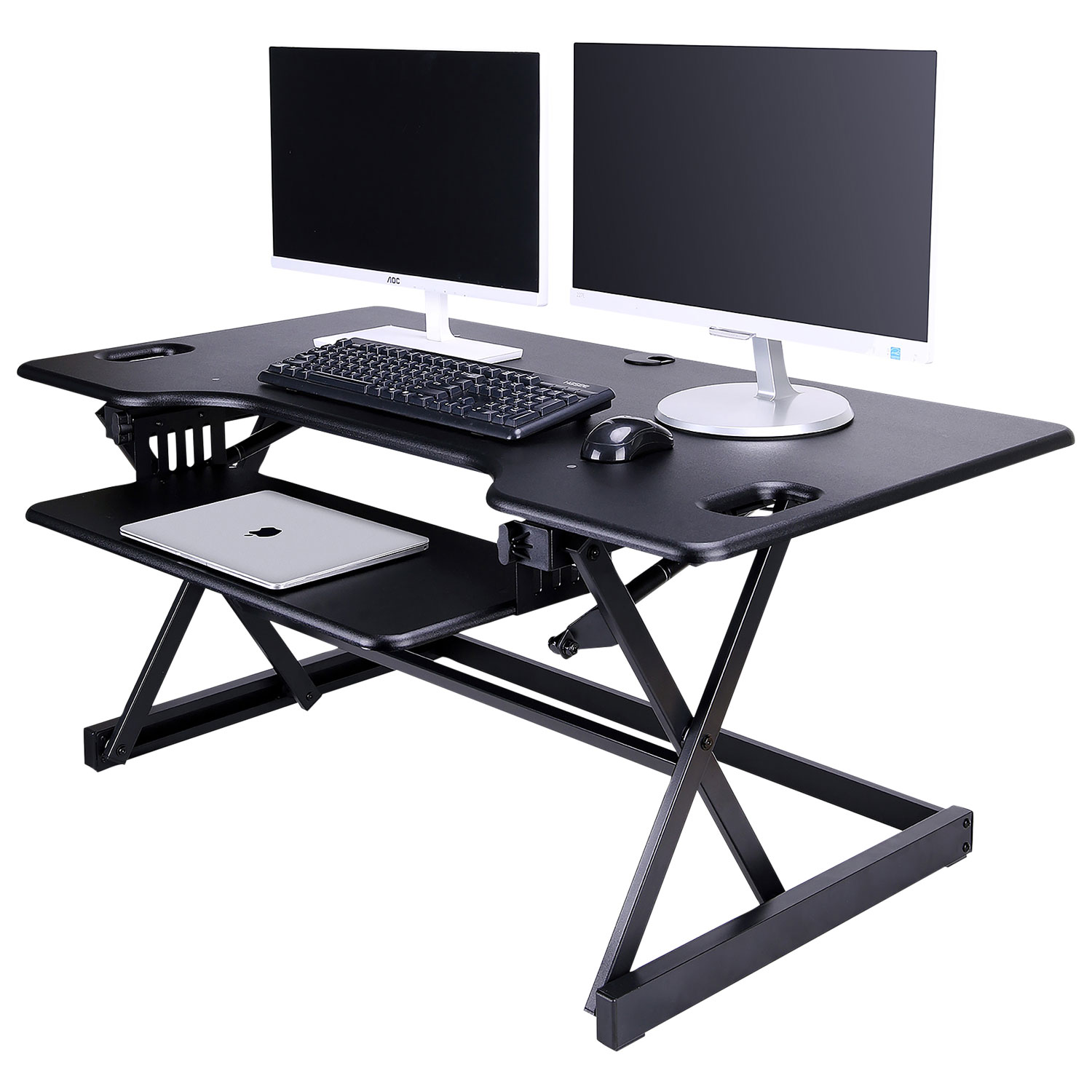 Rocelco DADR-46 Standing Desk Riser with Keyboard Tray - Black