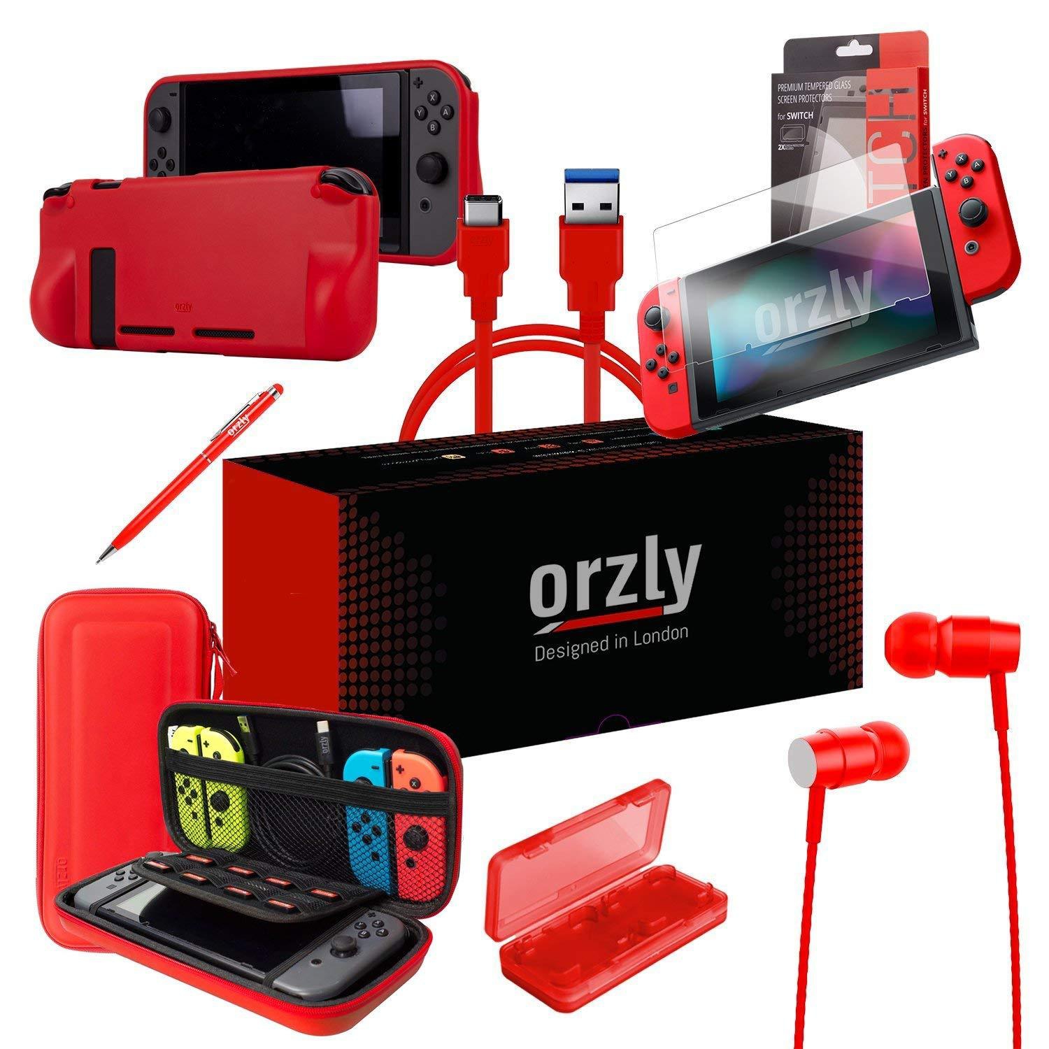 Switch Accessories, Orzly Essentials Pack for Nintendo (Bundle RED