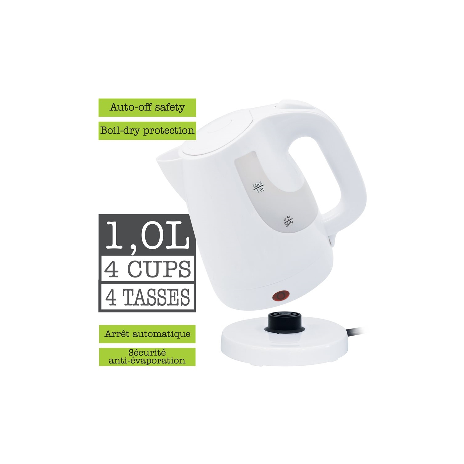 Hauz AKL395 Cordless Kettle 1 Liters, 1000 Watts, White