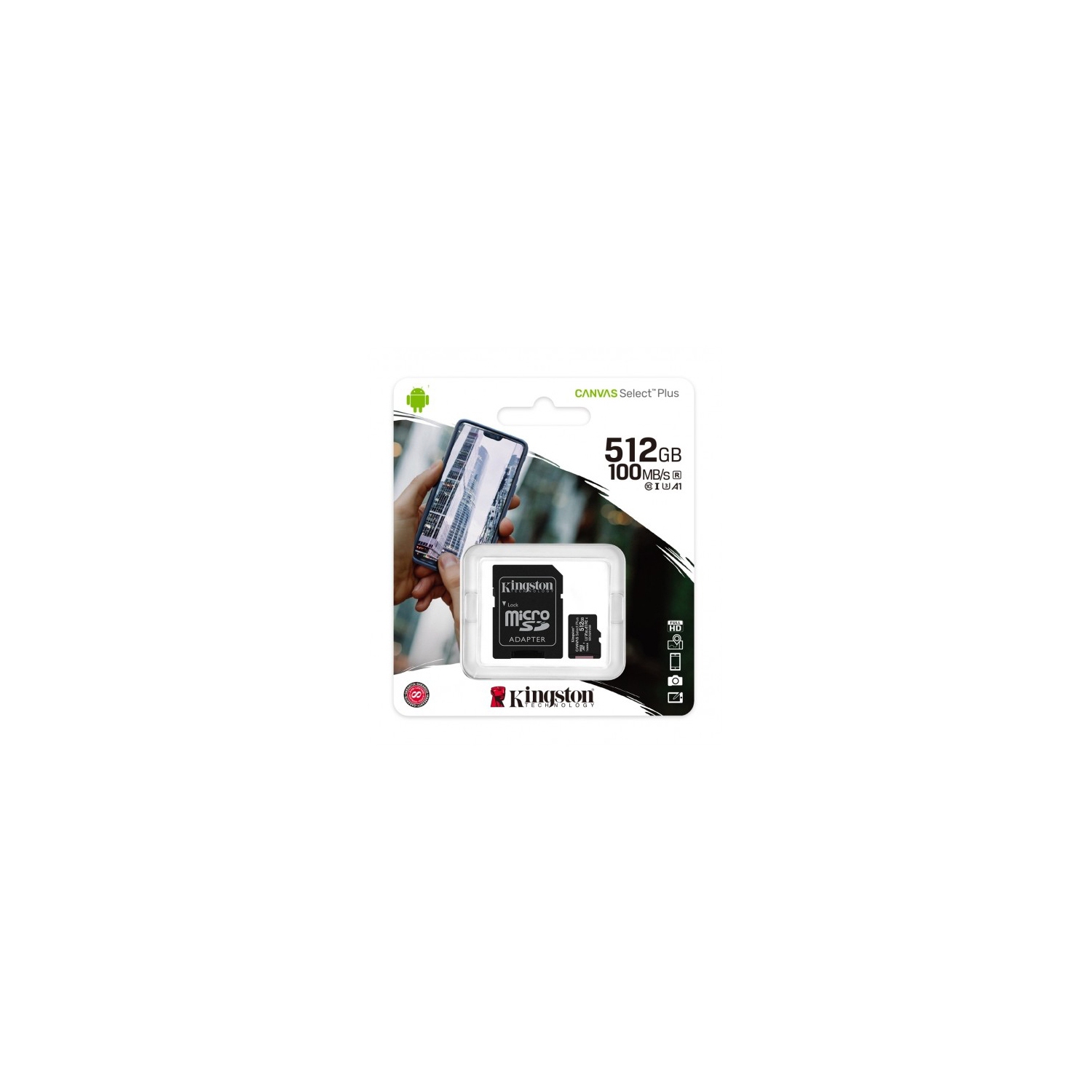 Kingston Carte Micro SD 512GB Canvas Select Plus 100R A1 C10 Carte + Adapteur