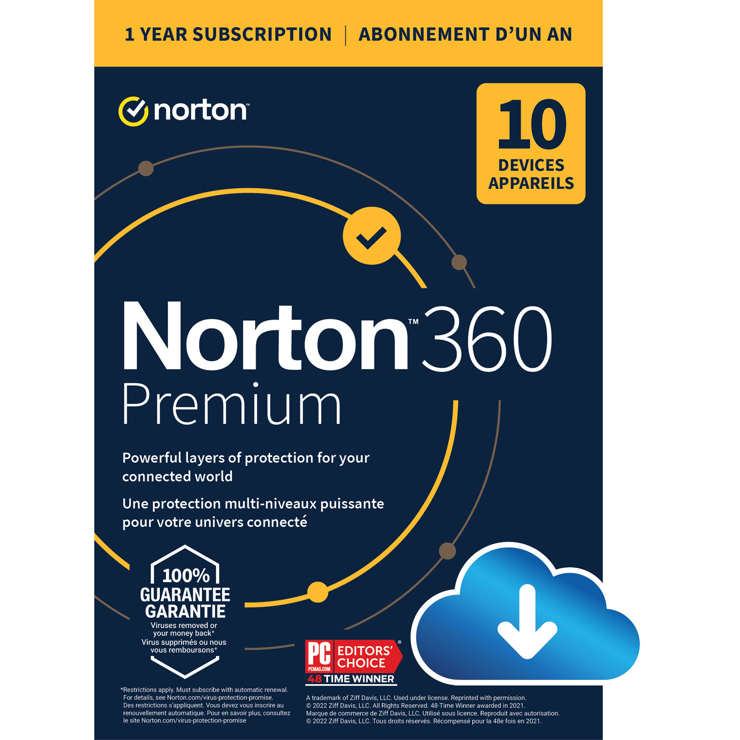 Norton 360 Premium (PC/Mac) - 10 Devices - 75GB Cloud Backup - 1-Year Subscription - Digital Download