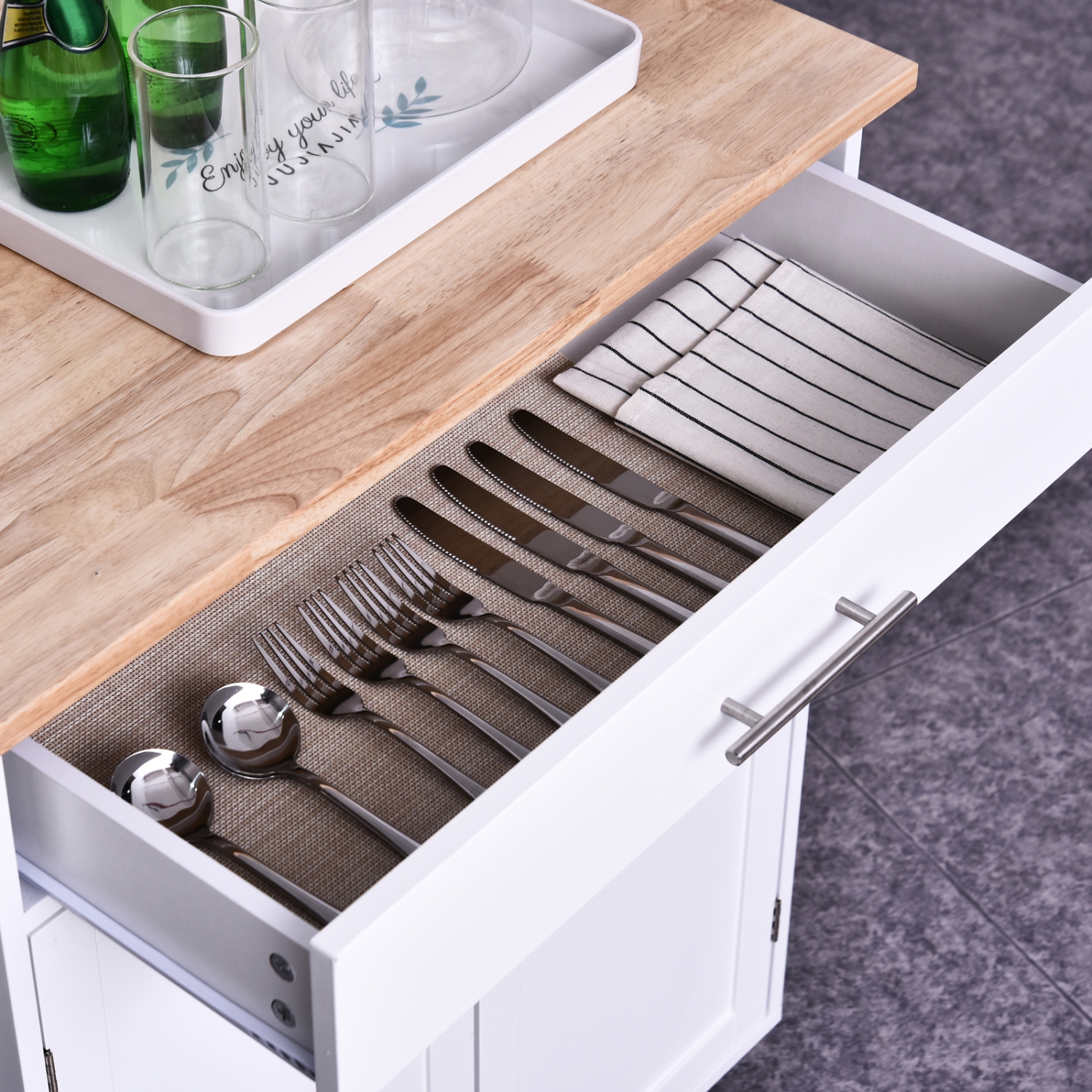 Îlot de cuisine à roulettes avec dessus en bois de HOMCOM, tiroir de rangement suffisamment spacieux avec tablettes porte-serviettes, chariot de