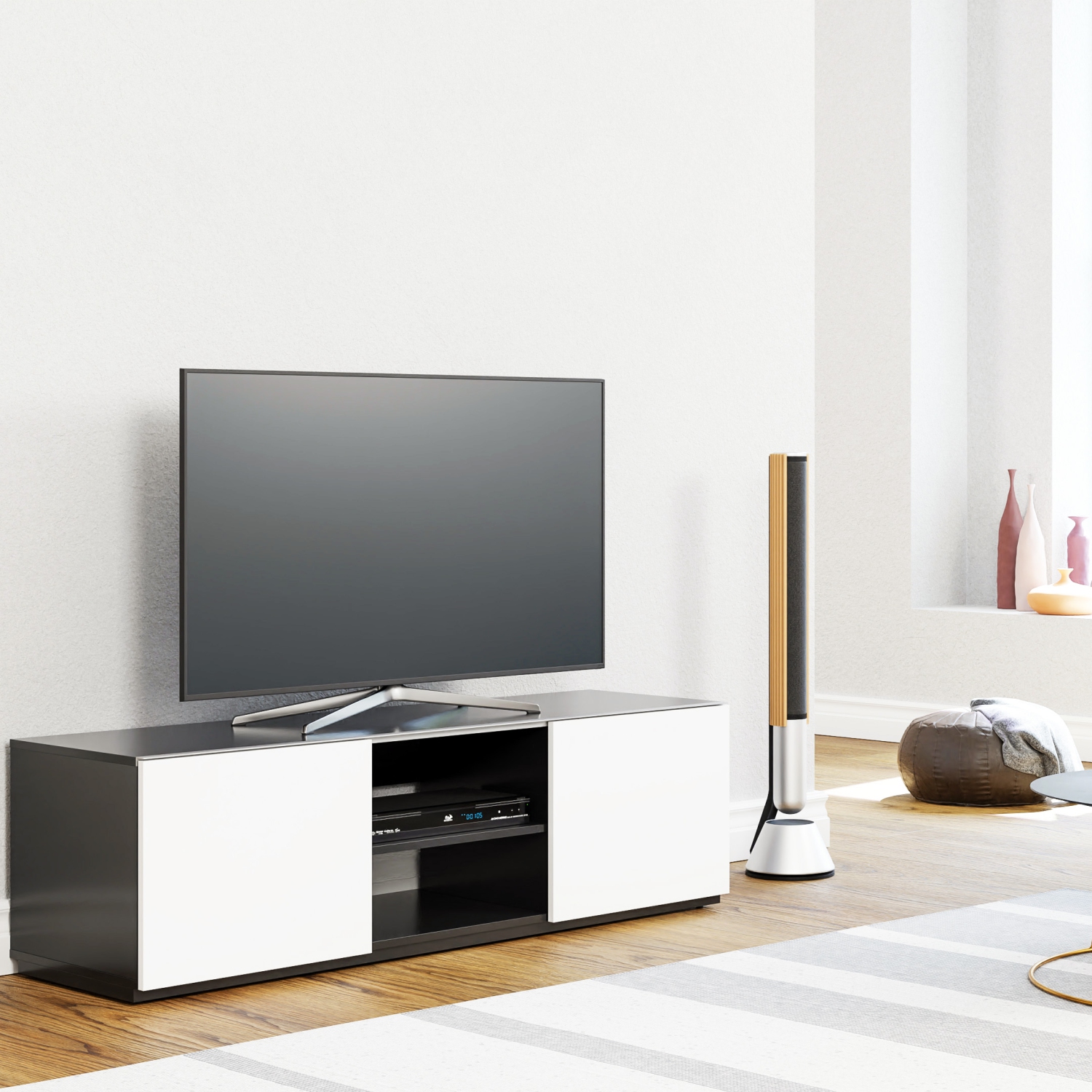 SONOROUS TRD-150 Modern Wood TV Stand for Sizes up to 65" (Black/White)
