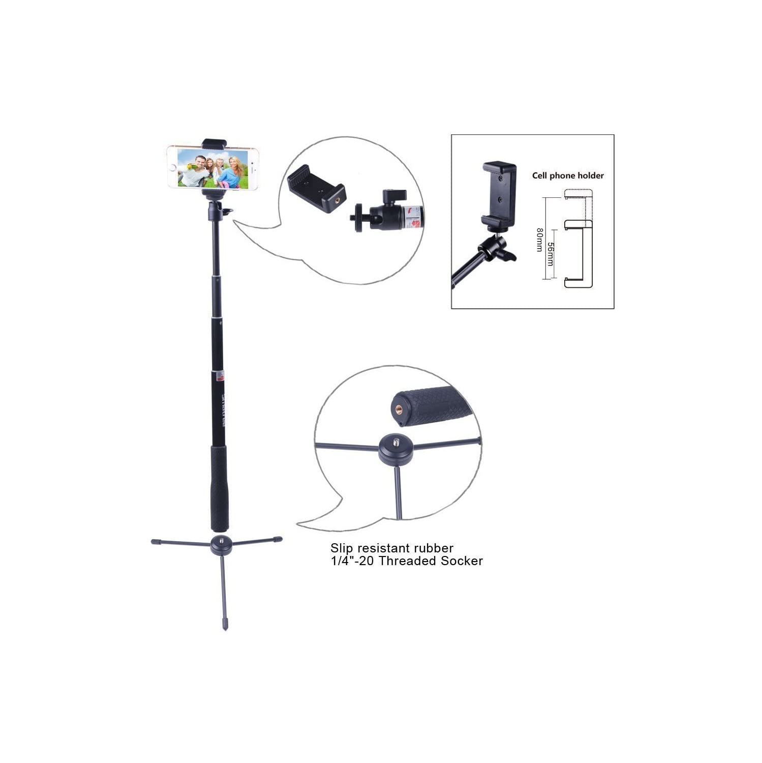 Smatree Selfie Stick with Tripod Stand for GoPro Hero Fusion7/6/5/4/3+/3/2/1/Session/GOPRO HERO 2018/Action Cameras,Ricoh Theta S/V, Compact Cameras