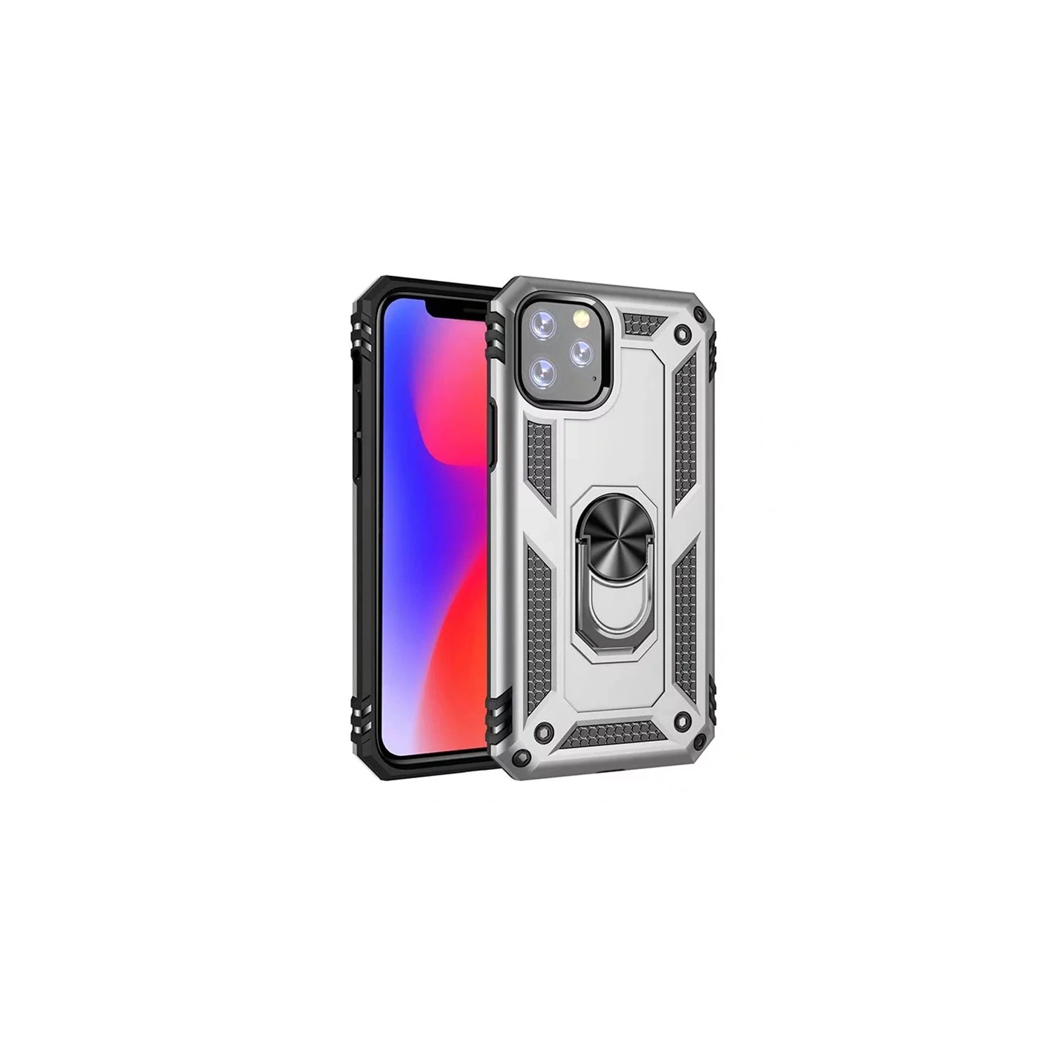 【CSmart】 Anti-Drop Hybrid Magnetic Hard Armor Case with Ring Holder for iPhone 11 Pro, Silver