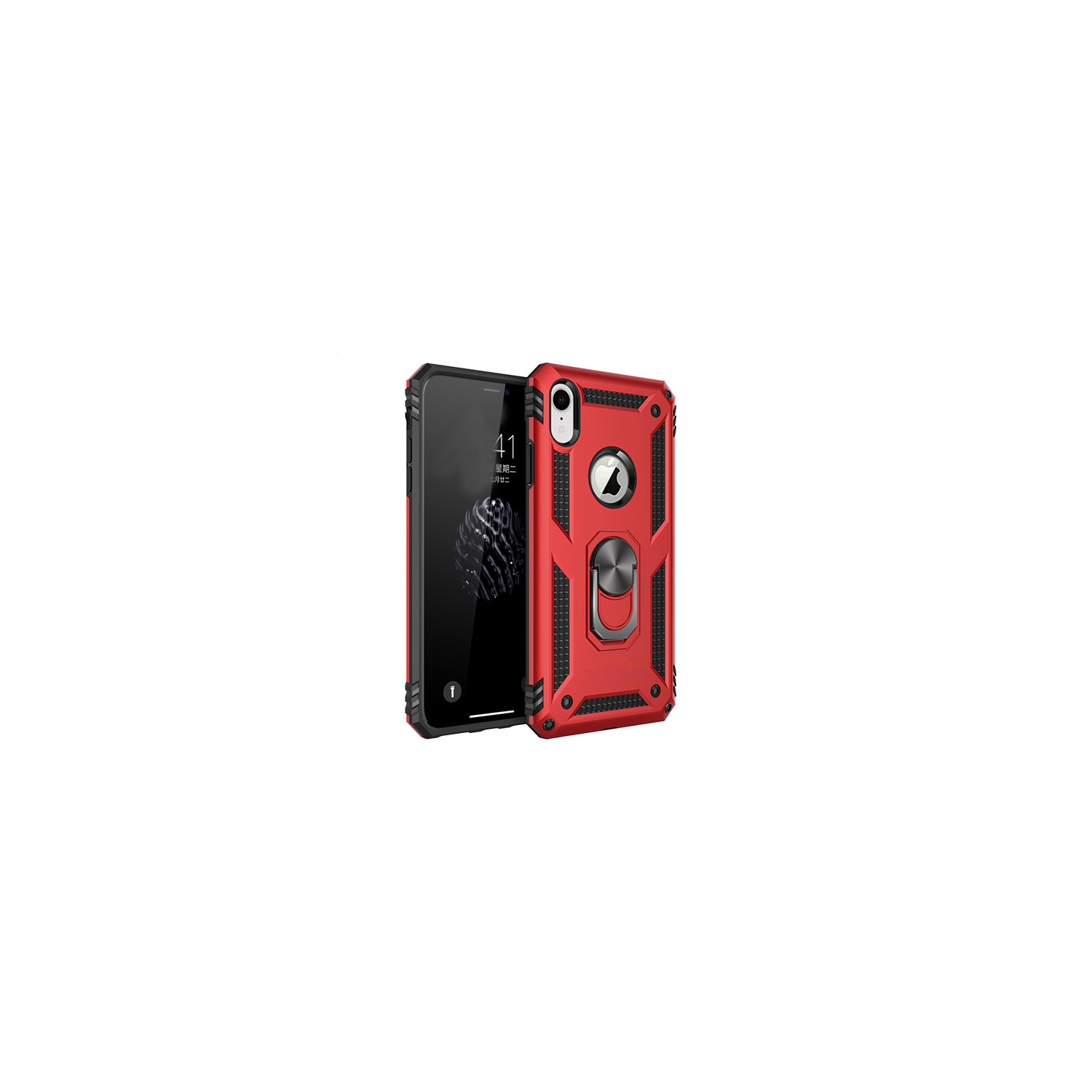 【CSmart】 Anti-Drop Hybrid Magnetic Hard Armor Case with Ring Holder for iPhone Xr (6.1"), Red