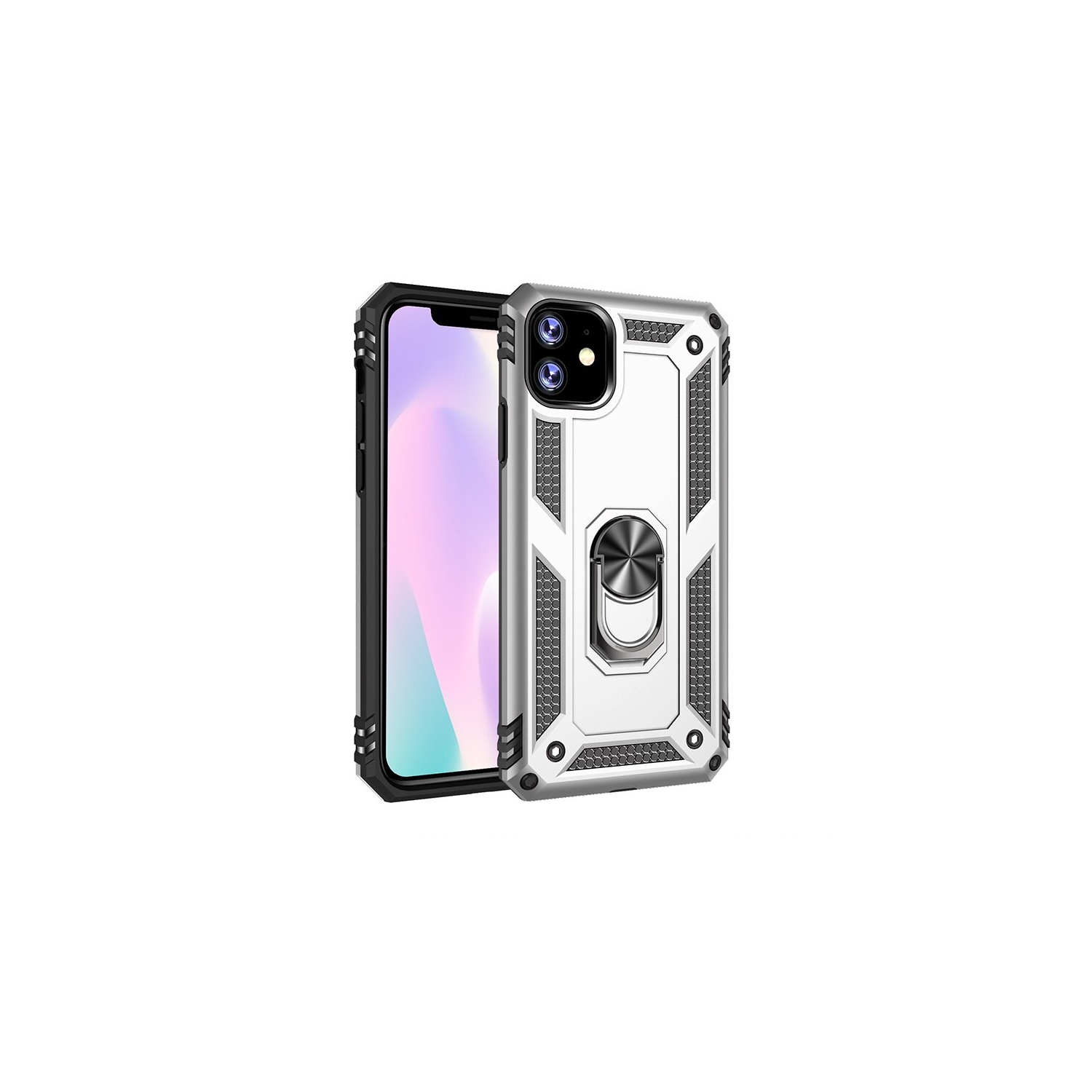 【CSmart】 Anti-Drop Hybrid Magnetic Hard Armor Case with Ring Holder for iPhone 11, Silver