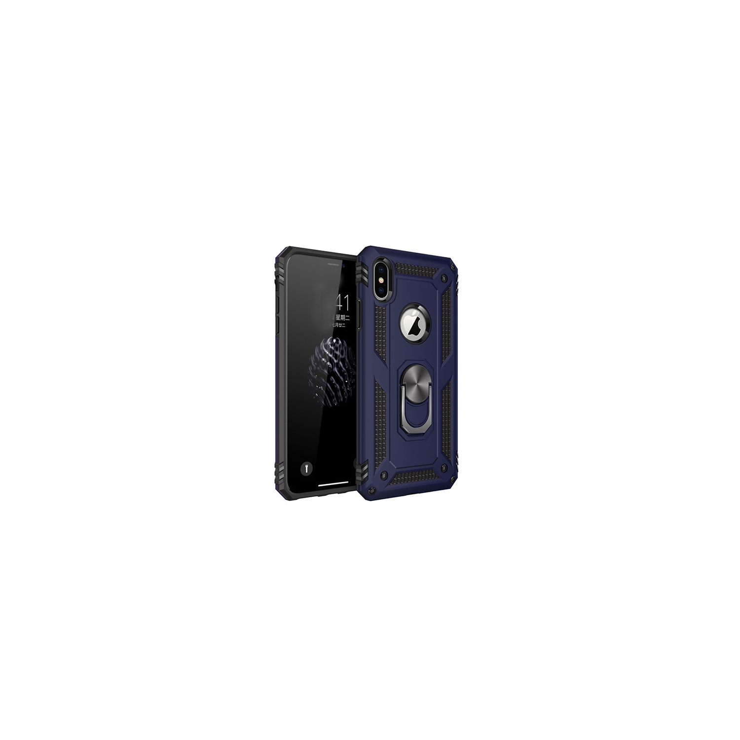 【CSmart】 Anti-Drop Hybrid Magnetic Hard Armor Case with Ring Holder for iPhone Xs Max, Navy