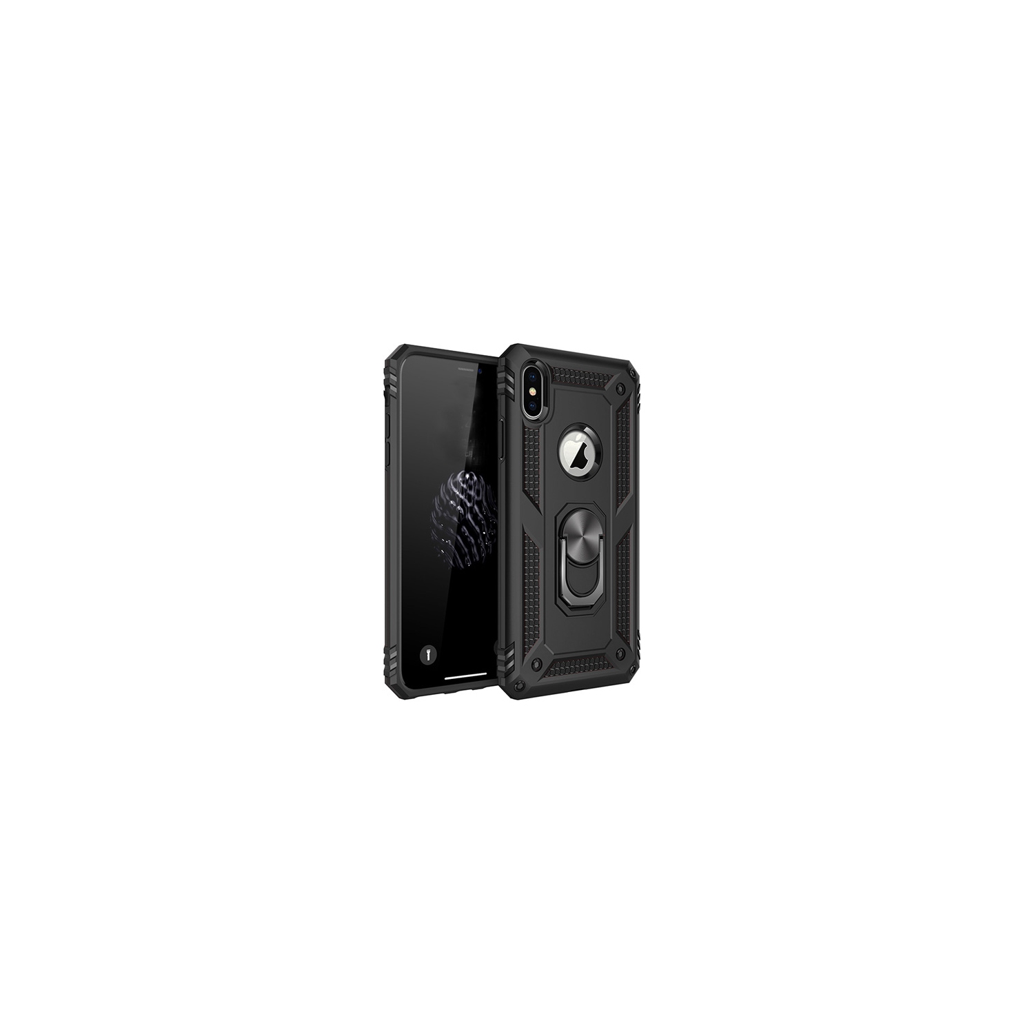 【CSmart】 Anti-Drop Hybrid Magnetic Hard Armor Case with Ring Holder for iPhone Xr, Black