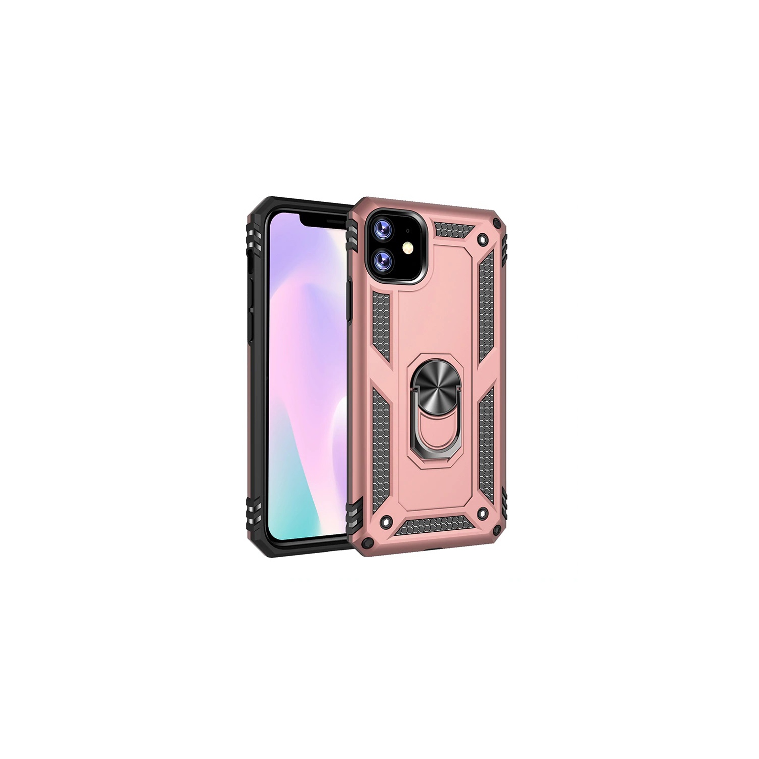 【CSmart】 Anti-Drop Hybrid Magnetic Hard Armor Case with Ring Holder for iPhone 11, Rose Gold