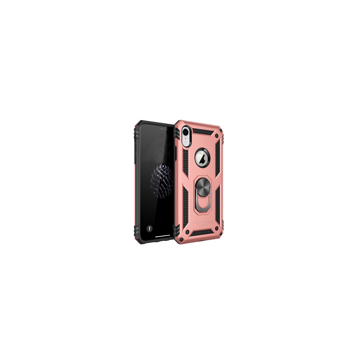 Étui rigide magnétique hybride anti-chute avec support d'anneau pour iPhone Xr, or rose
