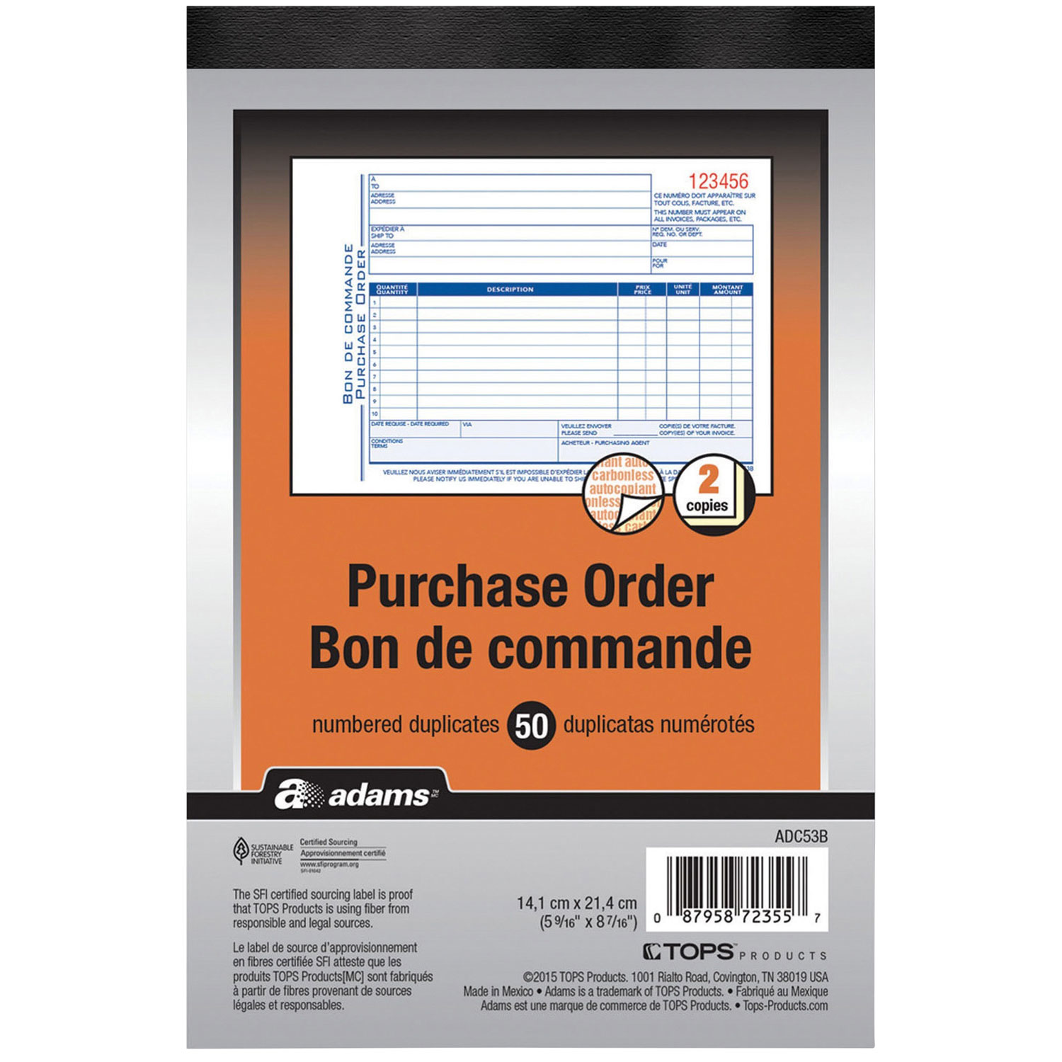 Adams Purchase Order Form - 50 Sheet(s) - 2 Part - 8.43" x 5.56" Form Size