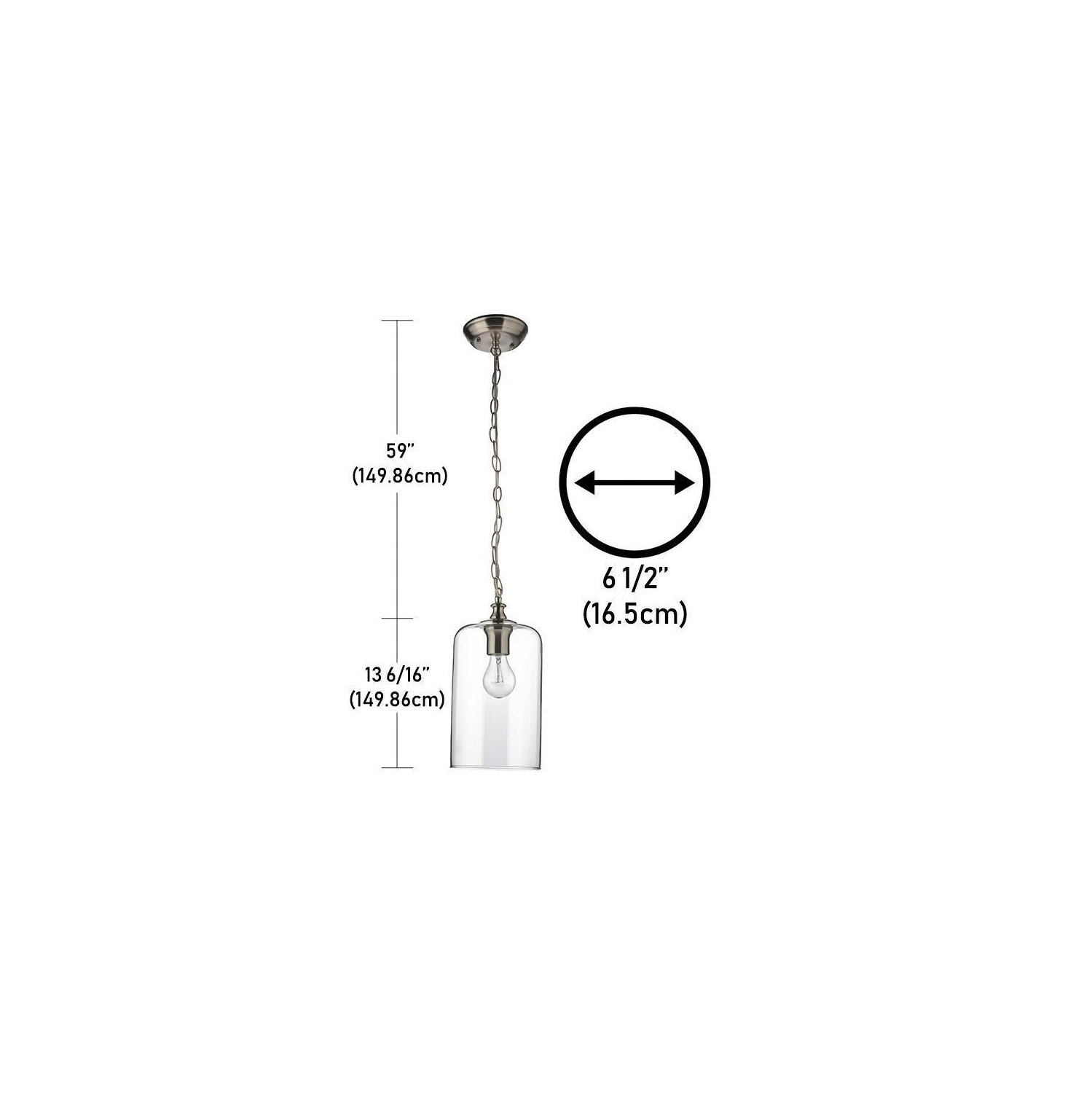 Beldi 21960-H Lampe Suspendue en Verre de la Collection Lucan, 6 1/2'' X 72 3/16'', Pour Ampoule DEL ou Incandescente, Argenté