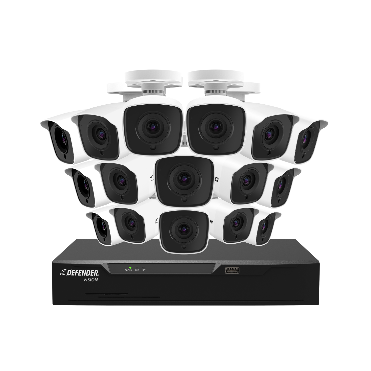 Defender Vision 4K Ultra-HD 2TB Wired Cameras for Business & Home Security, Indoor & Outdoor Surveillance Cameras (16 Cameras)