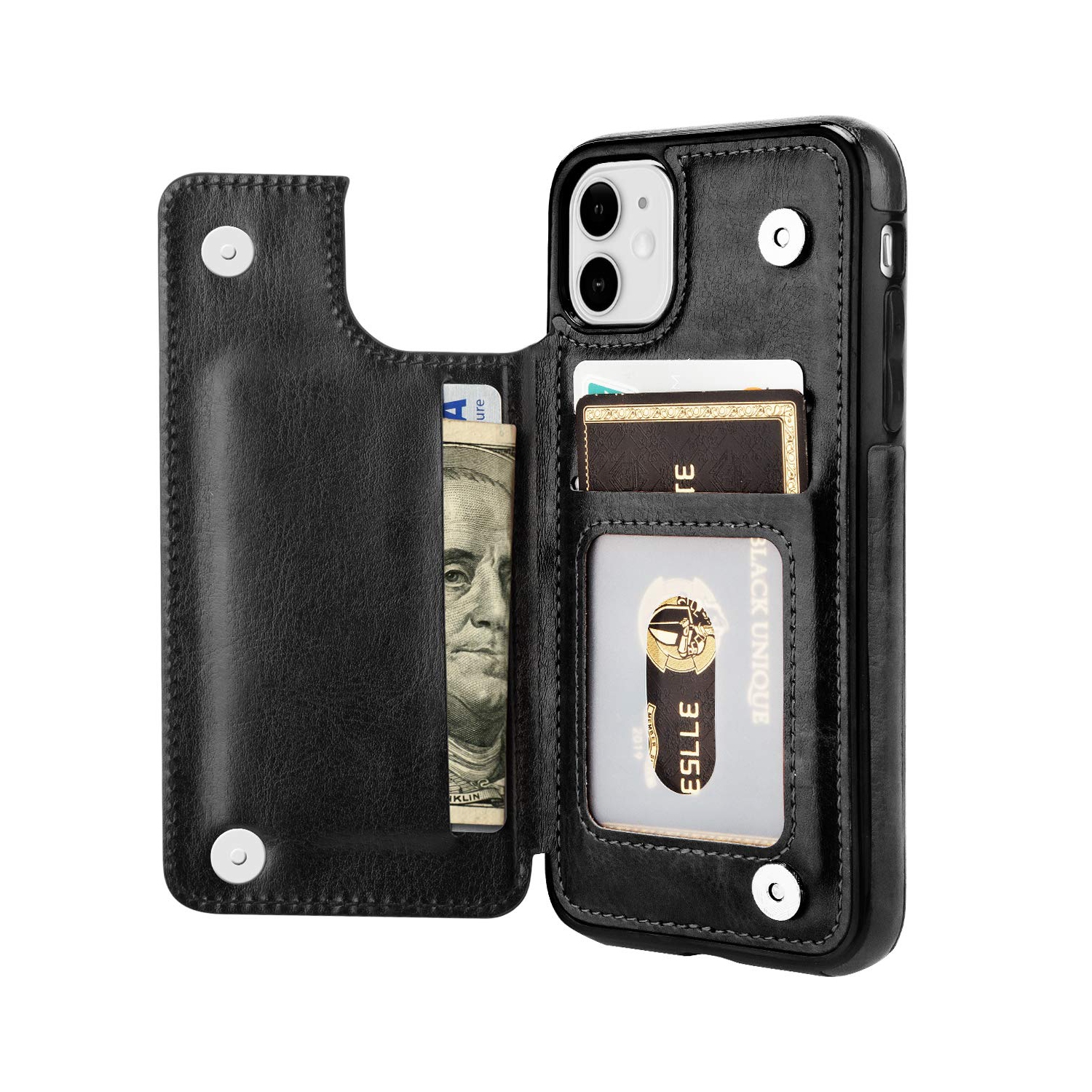 iPhone 11 Case, PU Leather Kickstand Shockproof Protective Card Holder Wallet Cover Case for iPhone 11 6.1 Inch