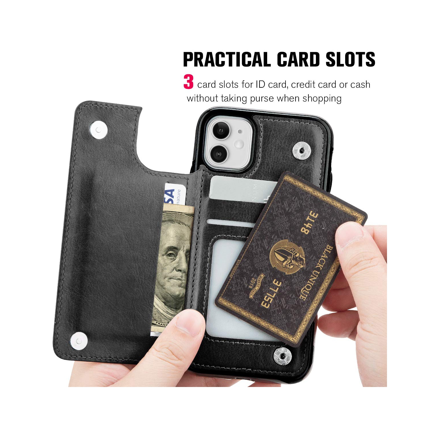 iPhone 11 Case, PU Leather Kickstand Shockproof Protective Card Holder Wallet Cover Case for iPhone 11 6.1 Inch