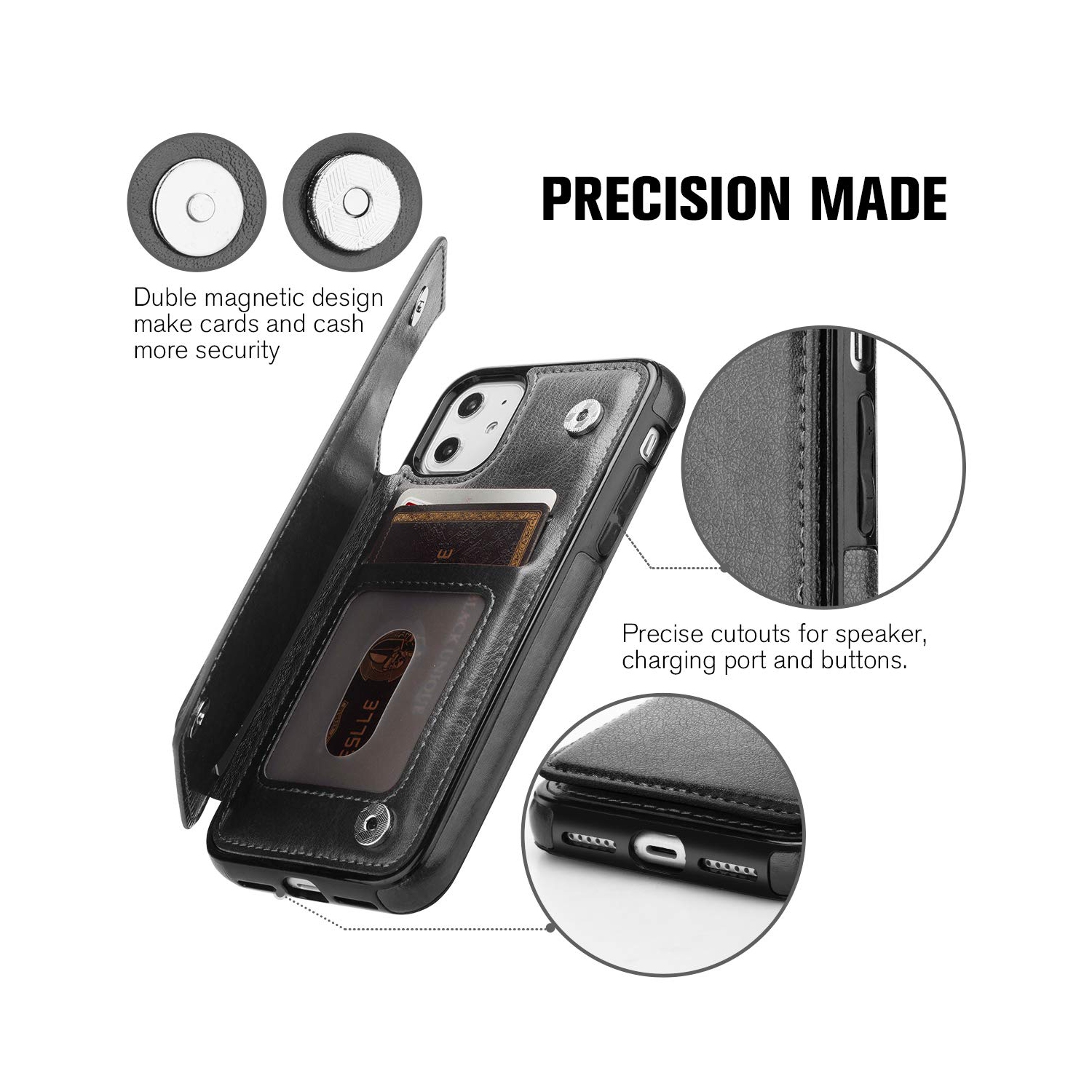 iPhone 11 Case, PU Leather Kickstand Shockproof Protective Card Holder Wallet Cover Case for iPhone 11 6.1 Inch