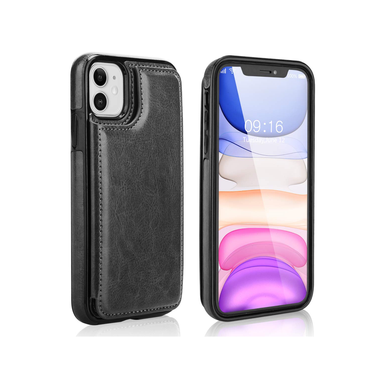 iPhone 11 Case, PU Leather Kickstand Shockproof Protective Card Holder Wallet Cover Case for iPhone 11 6.1 Inch