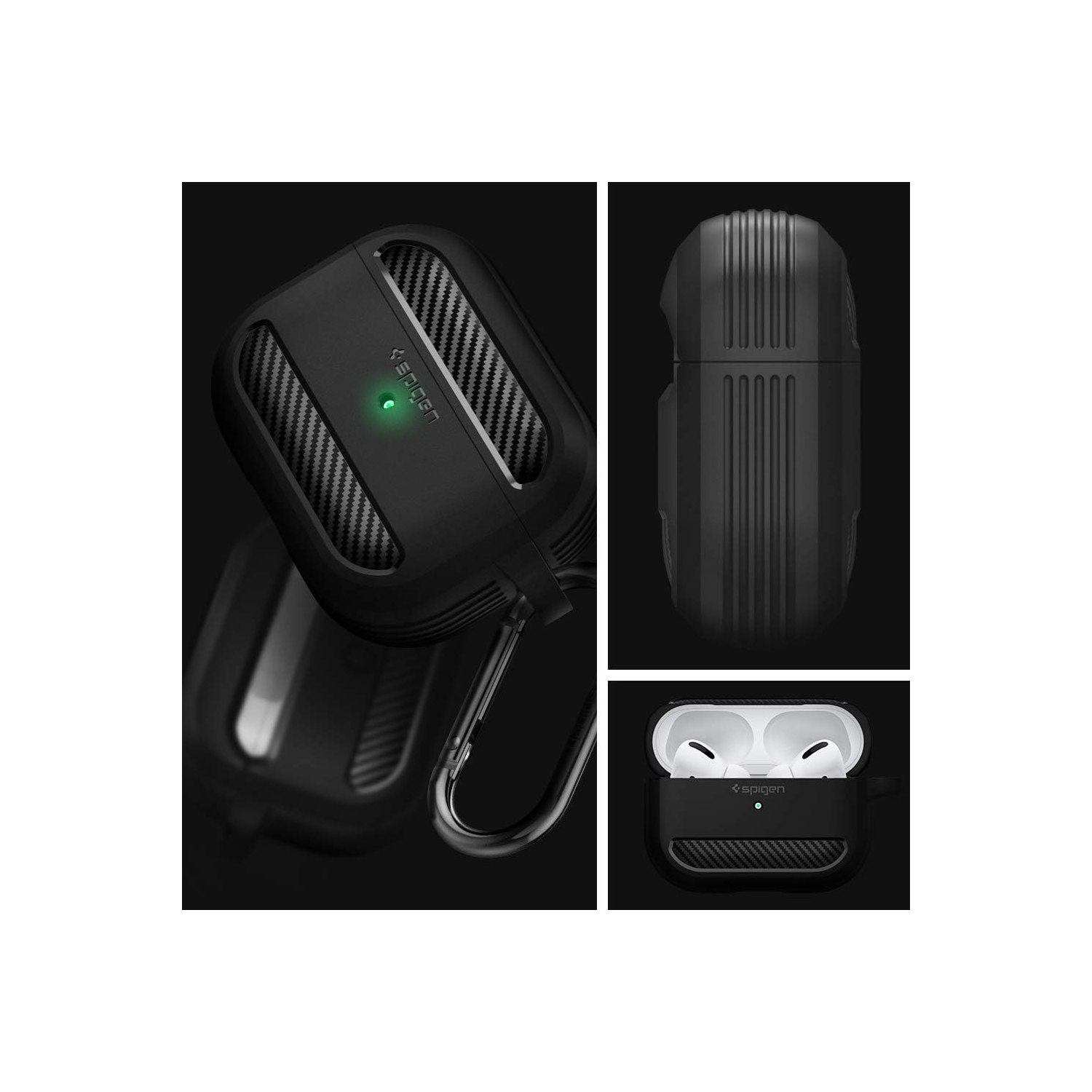 Spigen Rugged Armor Designed for Airpods Pro Case Cover Protective Airpods Pro Case with Keychain - Matte Black