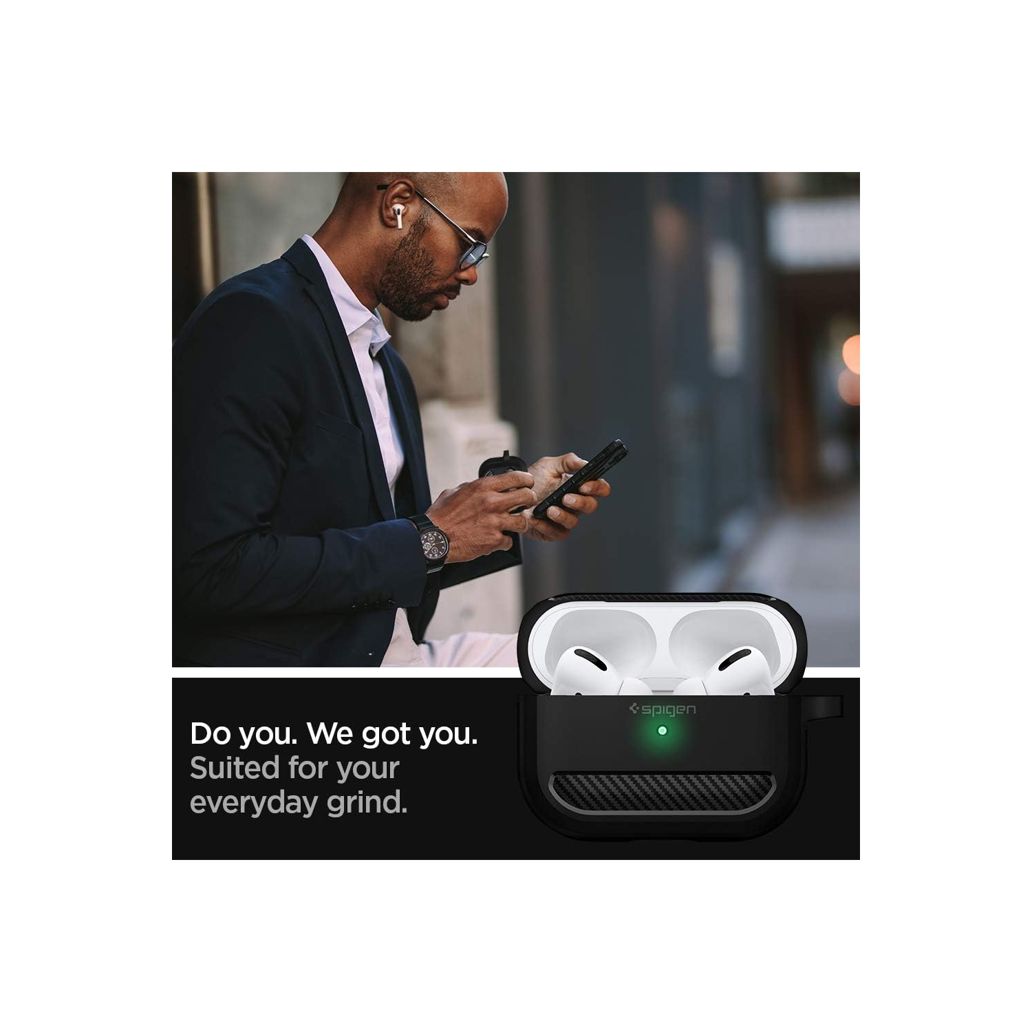 Spigen Rugged Armor Designed for Airpods Pro Case Cover Protective Airpods Pro Case with Keychain - Matte Black