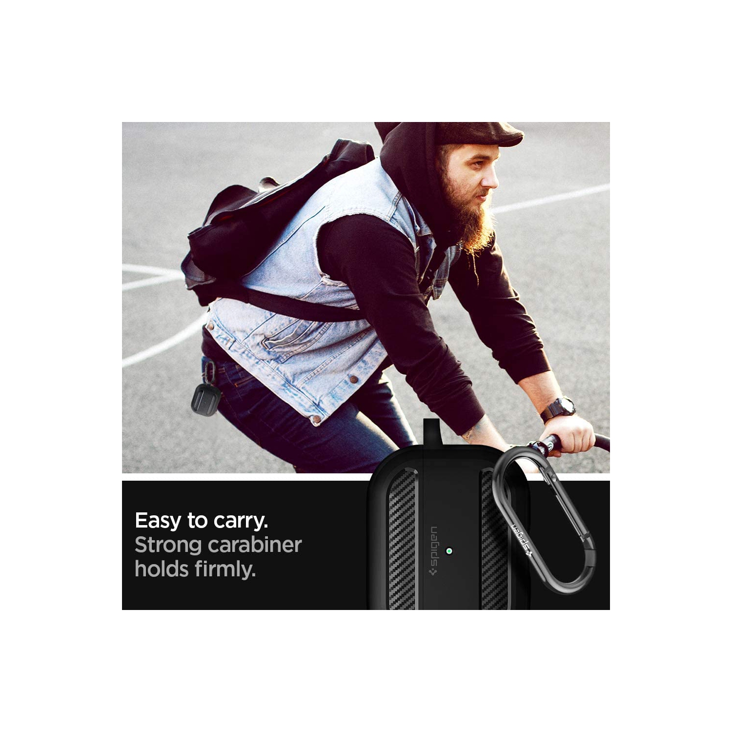 Spigen Rugged Armor Designed for Airpods Pro Case Cover Protective Airpods Pro Case with Keychain - Matte Black